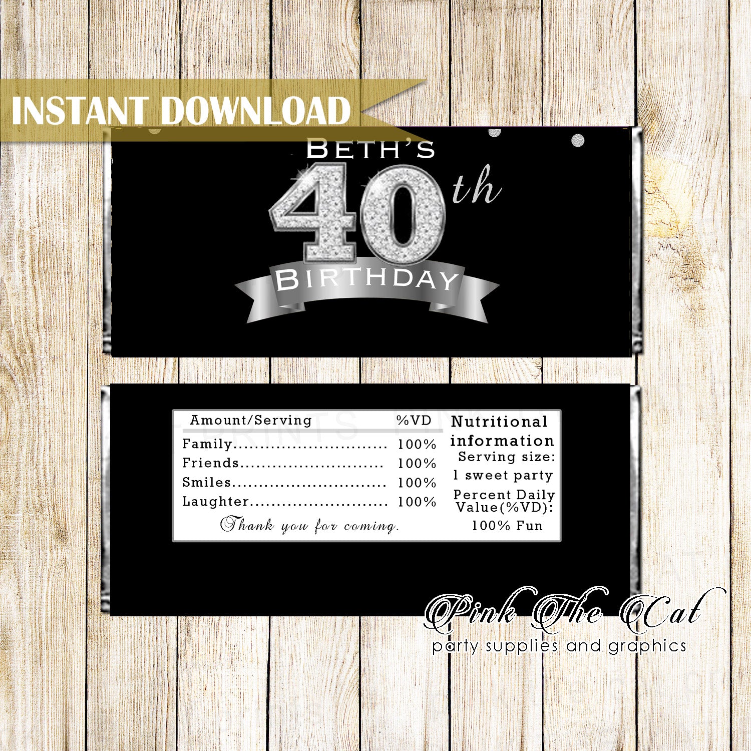 Candy bar wrappers diamond birthday printable