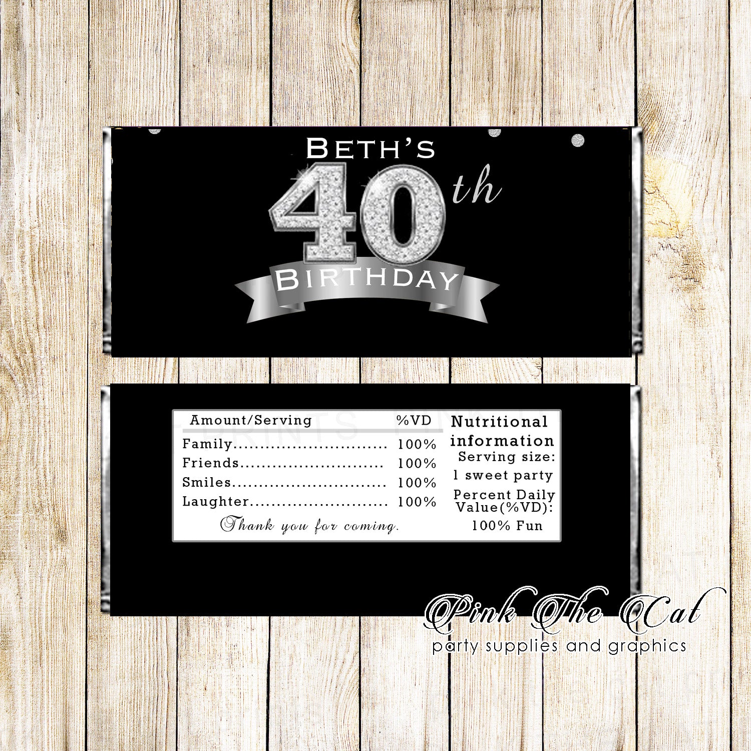 30 Candy bar wrappers diamond black silver adult birthday