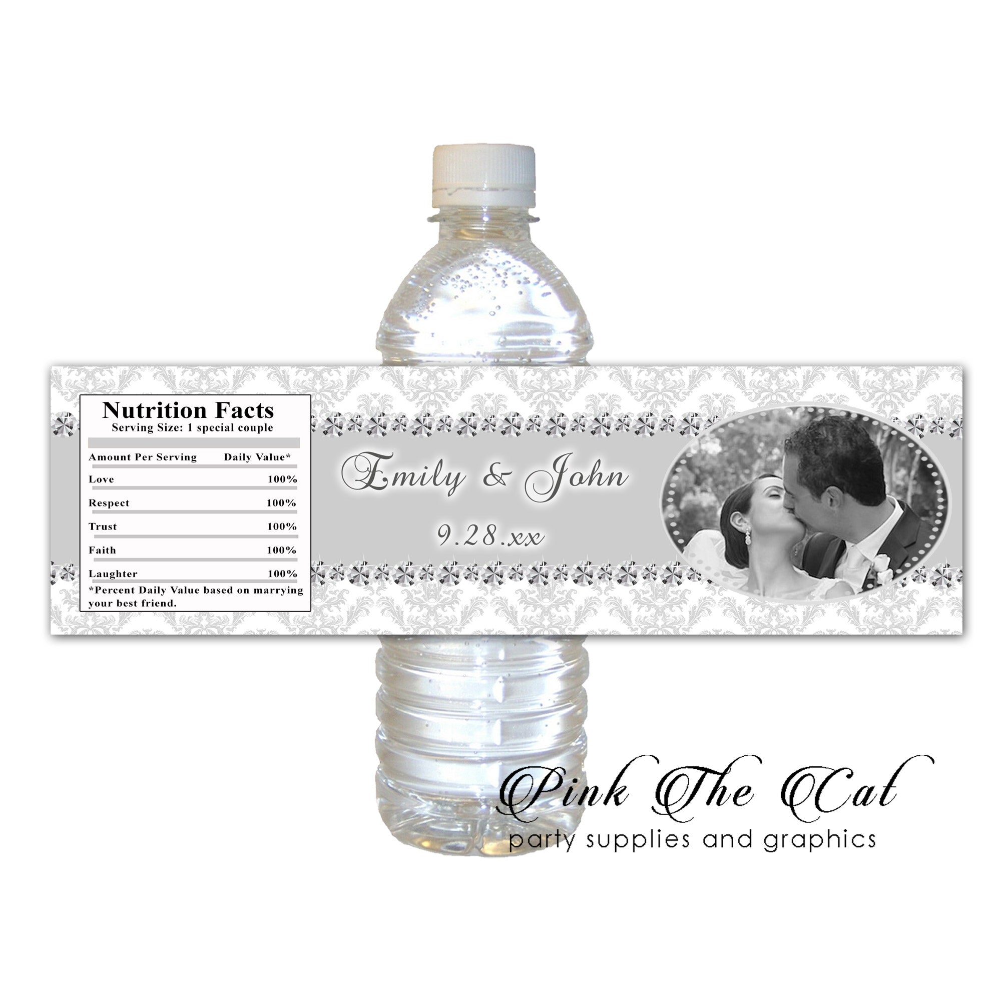 60 Diamond rhinestone bottle label wedding shower favors