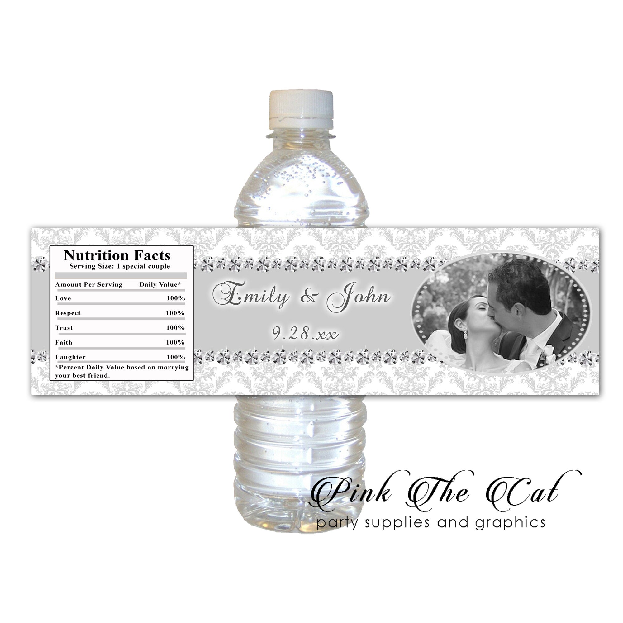 Diamond rhinestone bottle label printable wedding shower favors