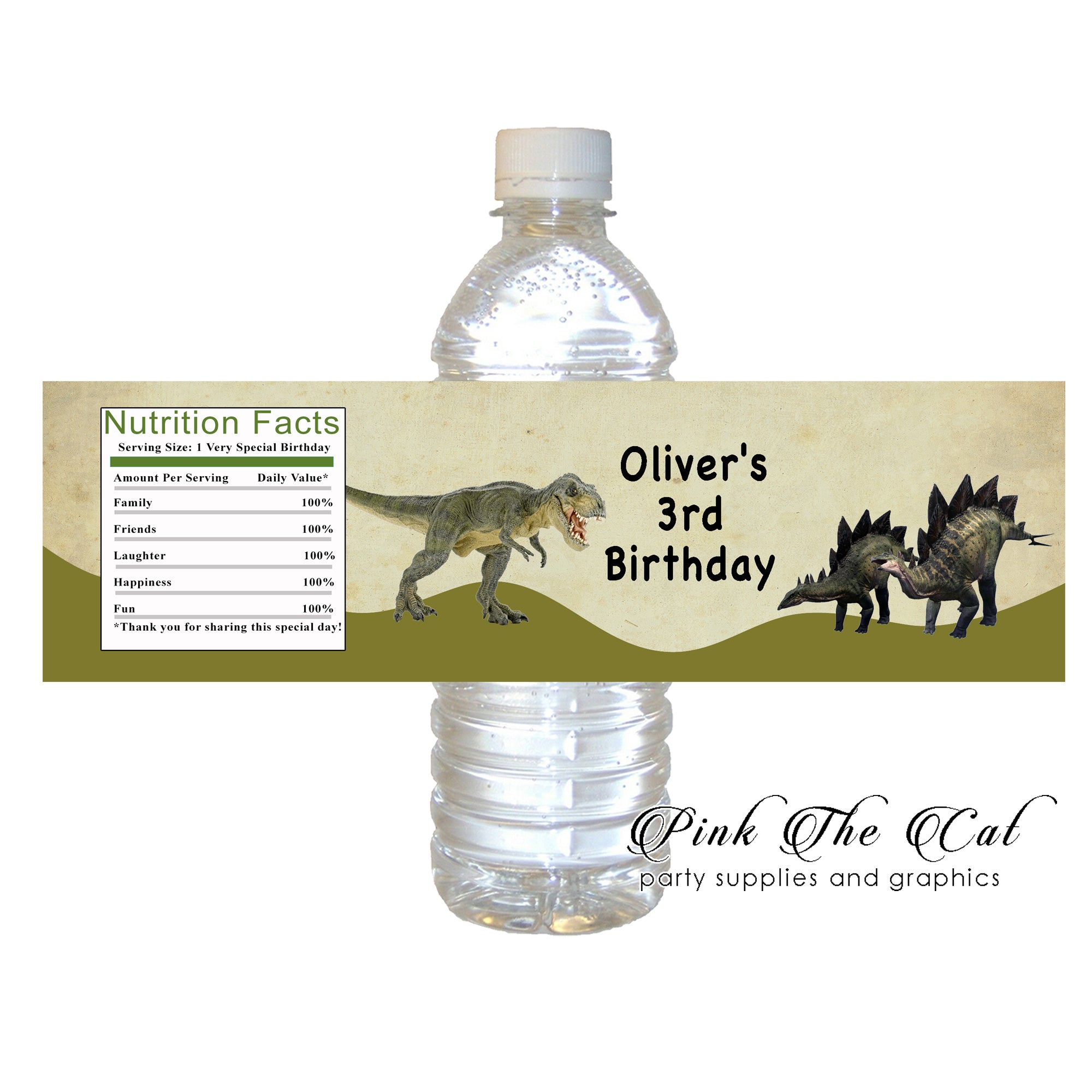 Real dinosaur bottle label kids birthday favors (set of 30)