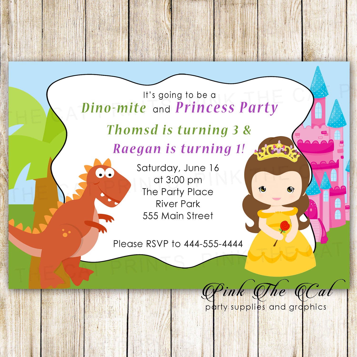 Dinosaur princess invitations birthday printable