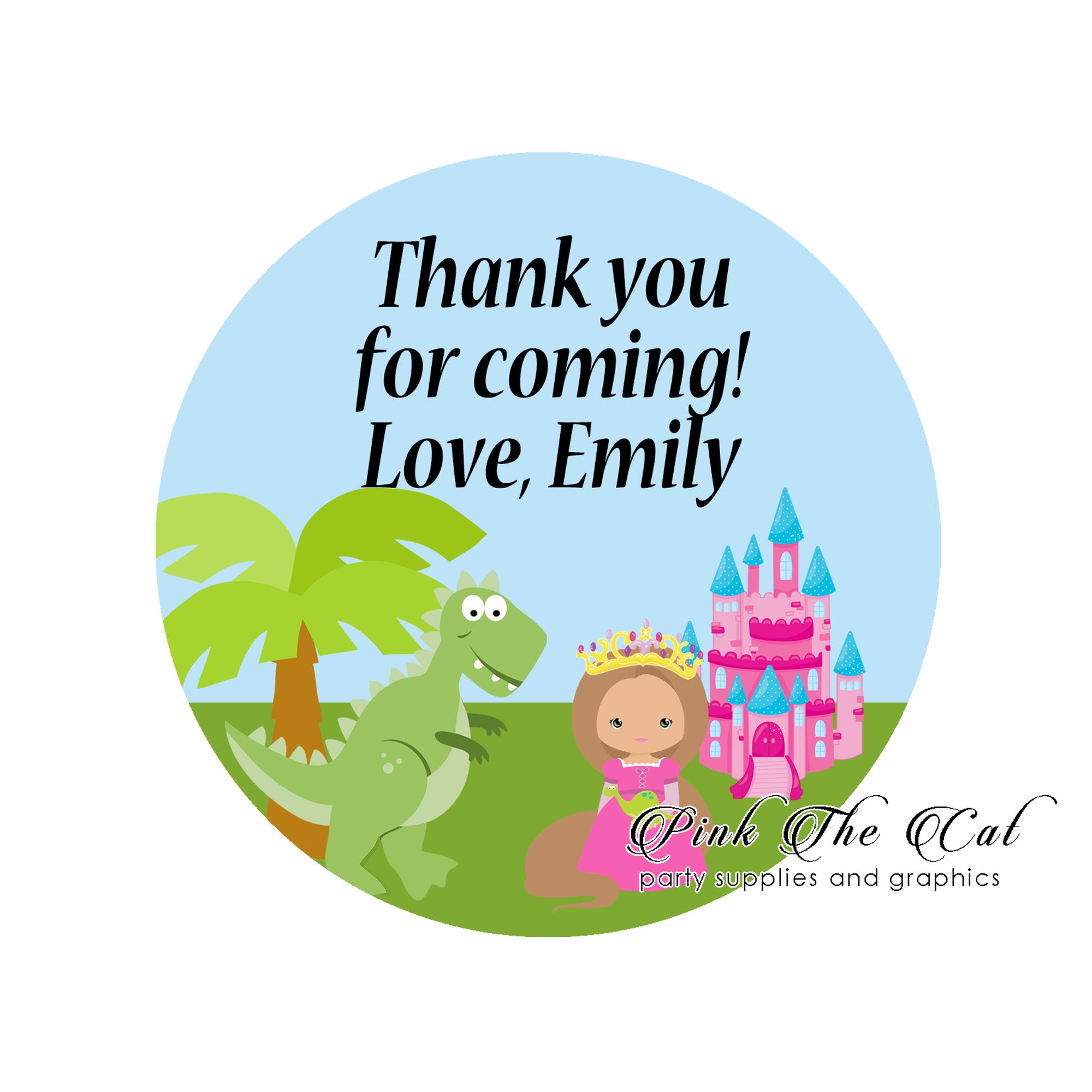 Stickers dinosaur princess kids birthday gift favor labels printable