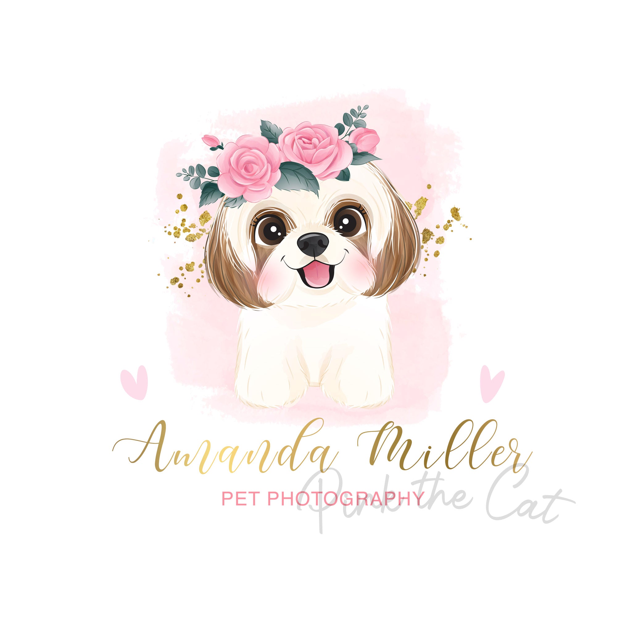 Puppy floral logo watercolor personalized