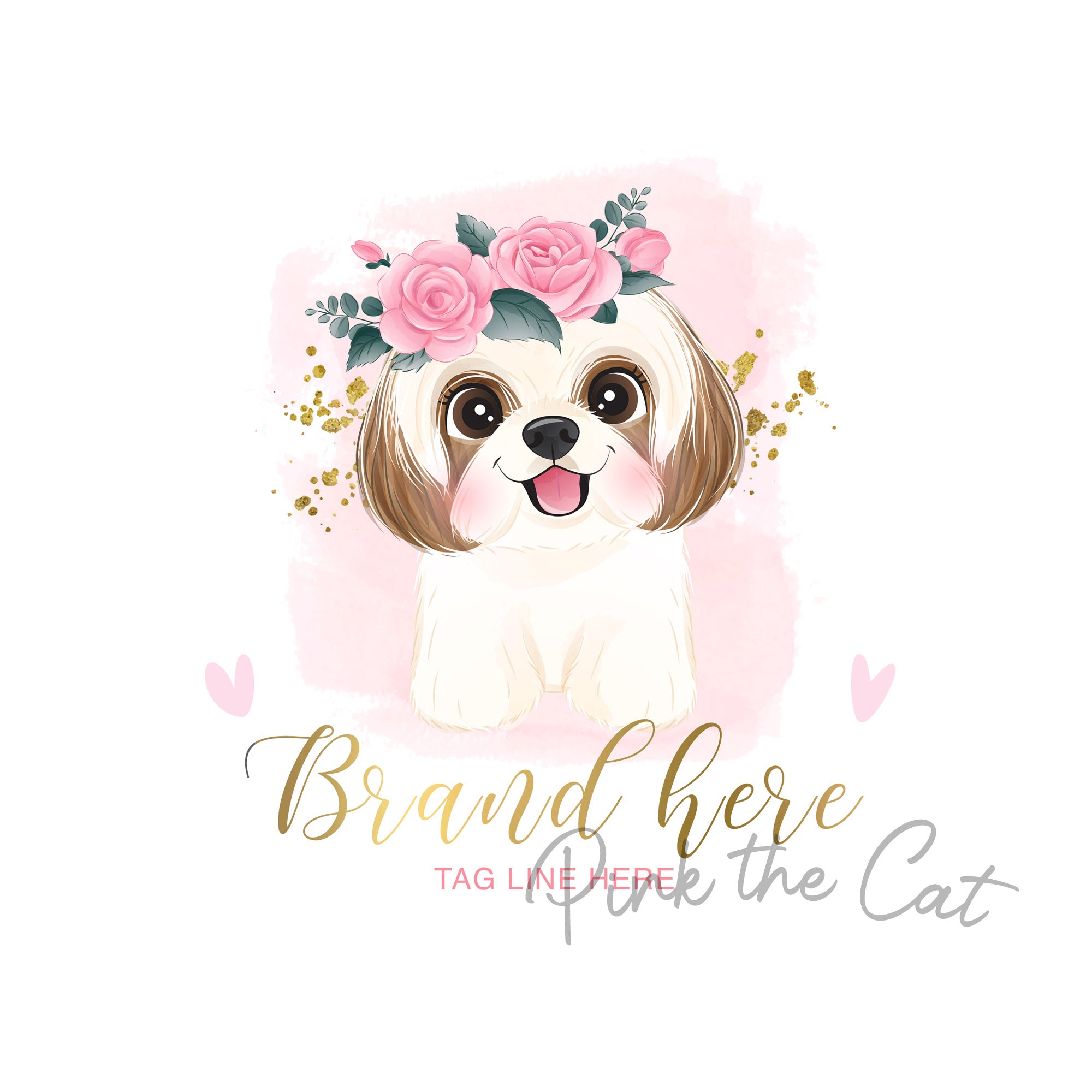 Puppy floral logo watercolor personalized