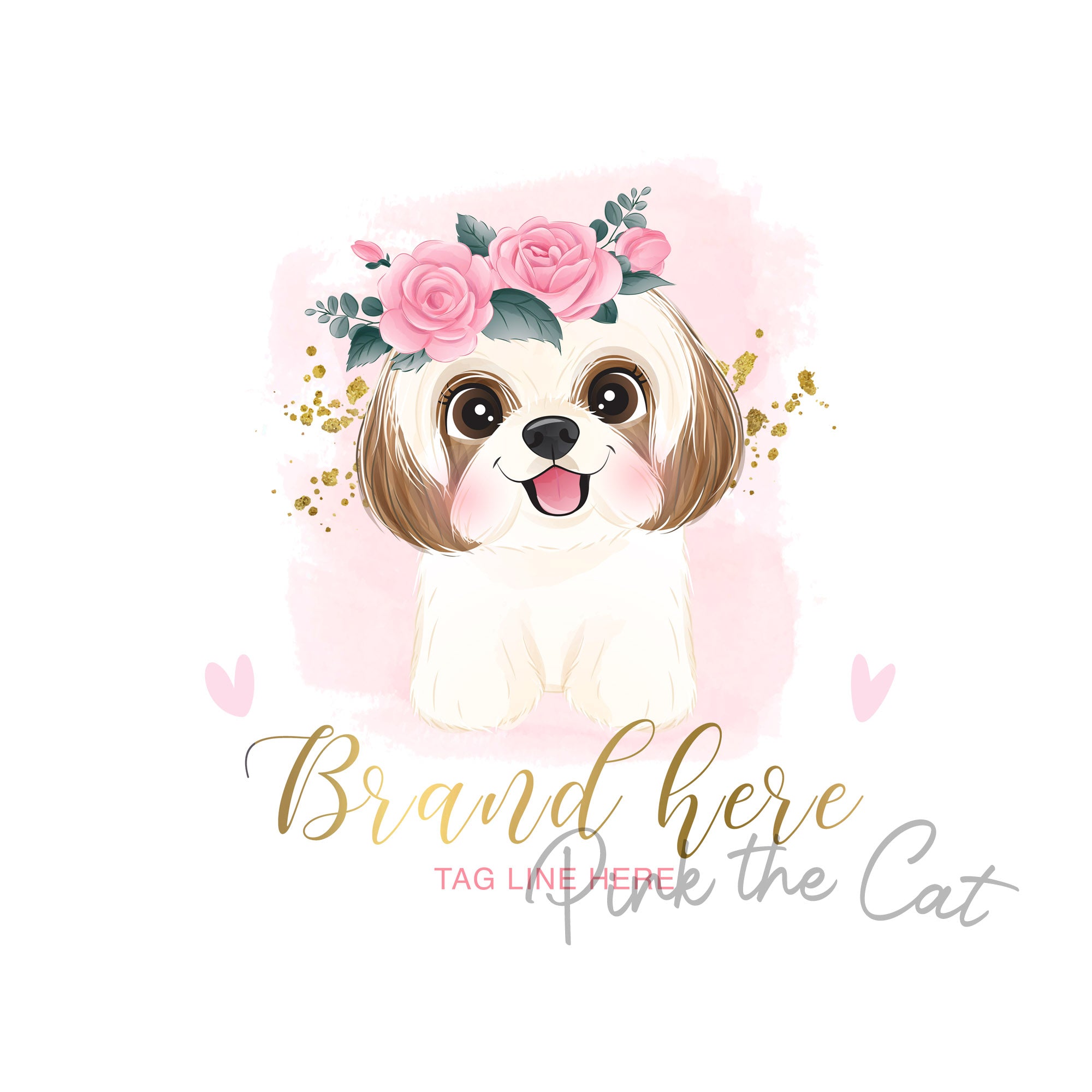 Puppy floral logo watercolor personalized