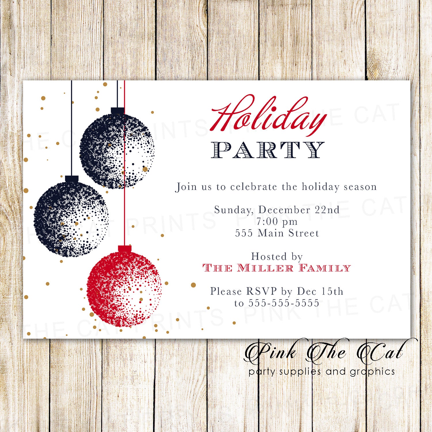 30 Holiday christmas party invitation ornaments blue red
