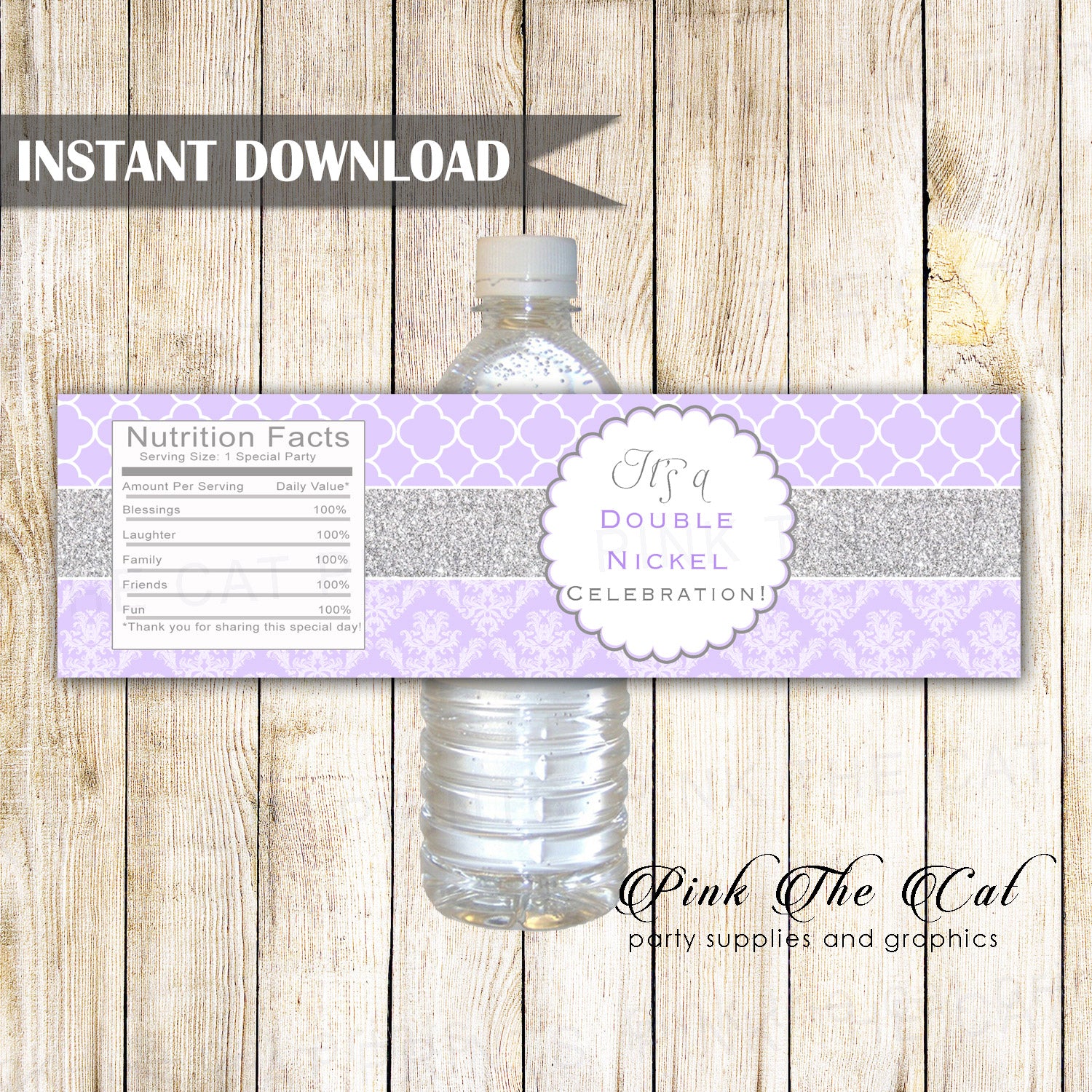 Double Nickel Water Bottle Labels Adult Birthday Lavender printable
