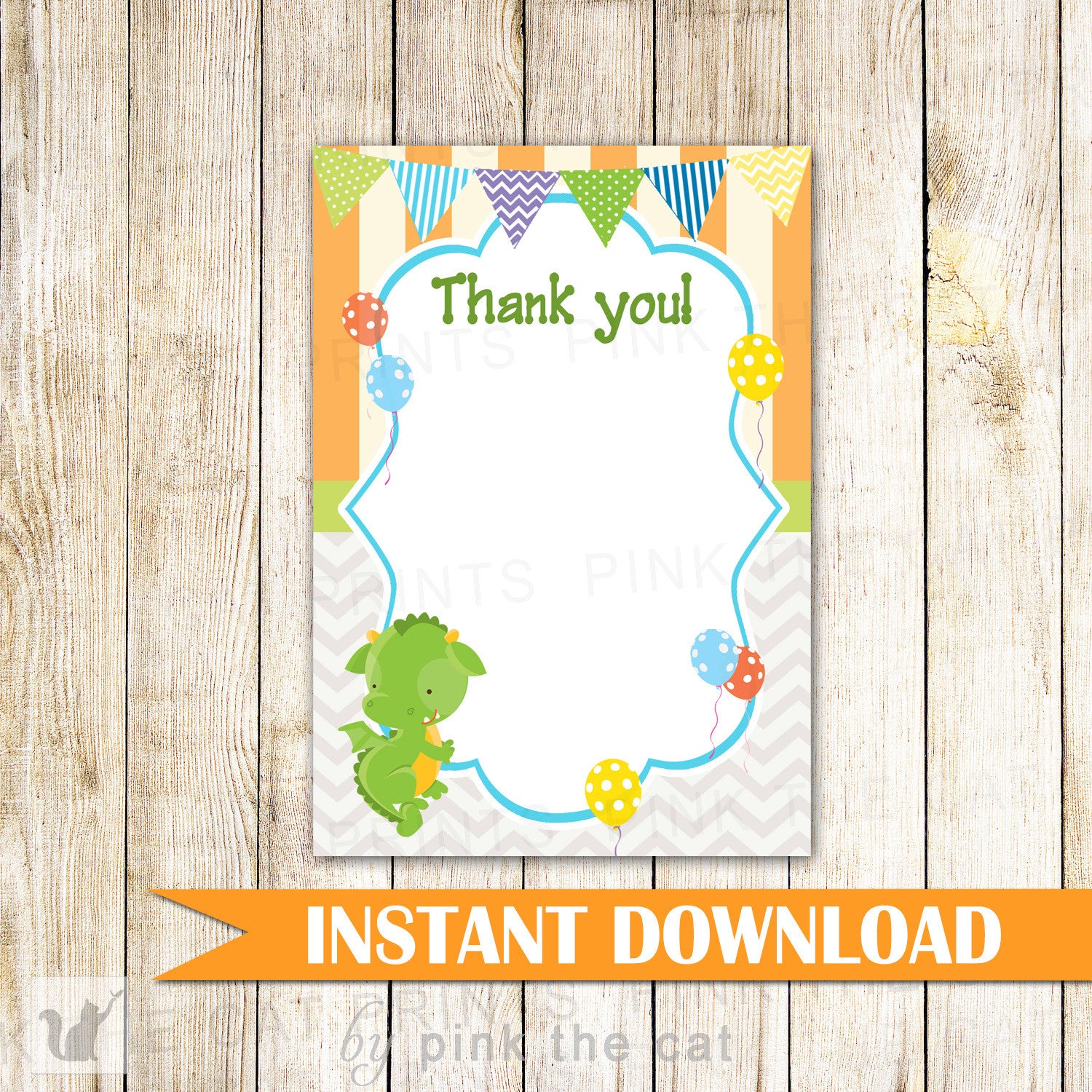 Dragon Blank Thank You Card Note Birthday Baby Shower