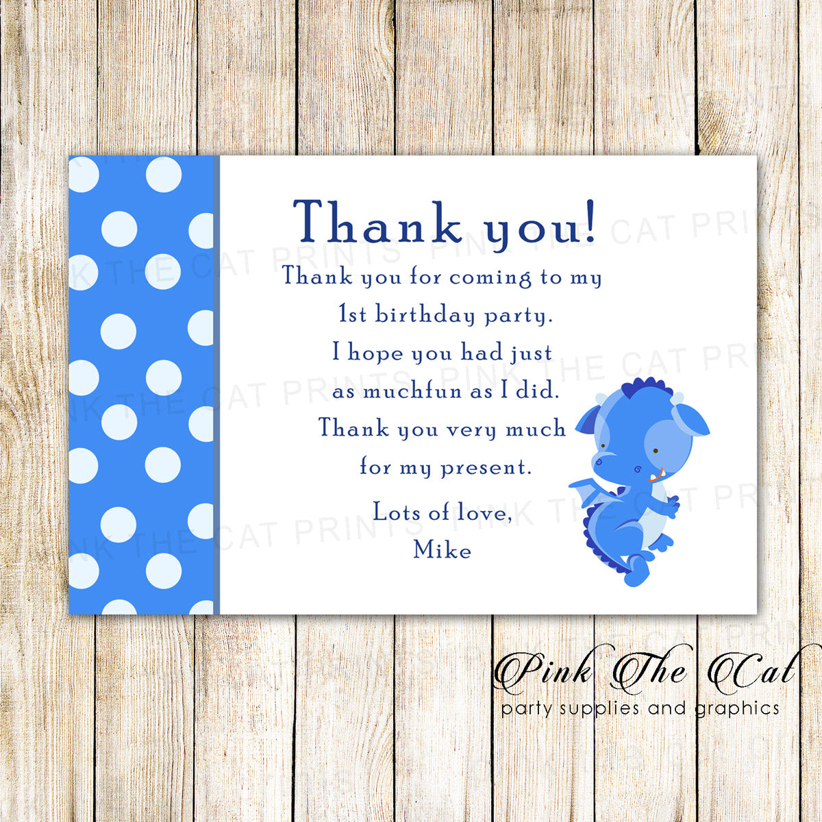 Dragon boy birthday baby shower thank you card blue printable