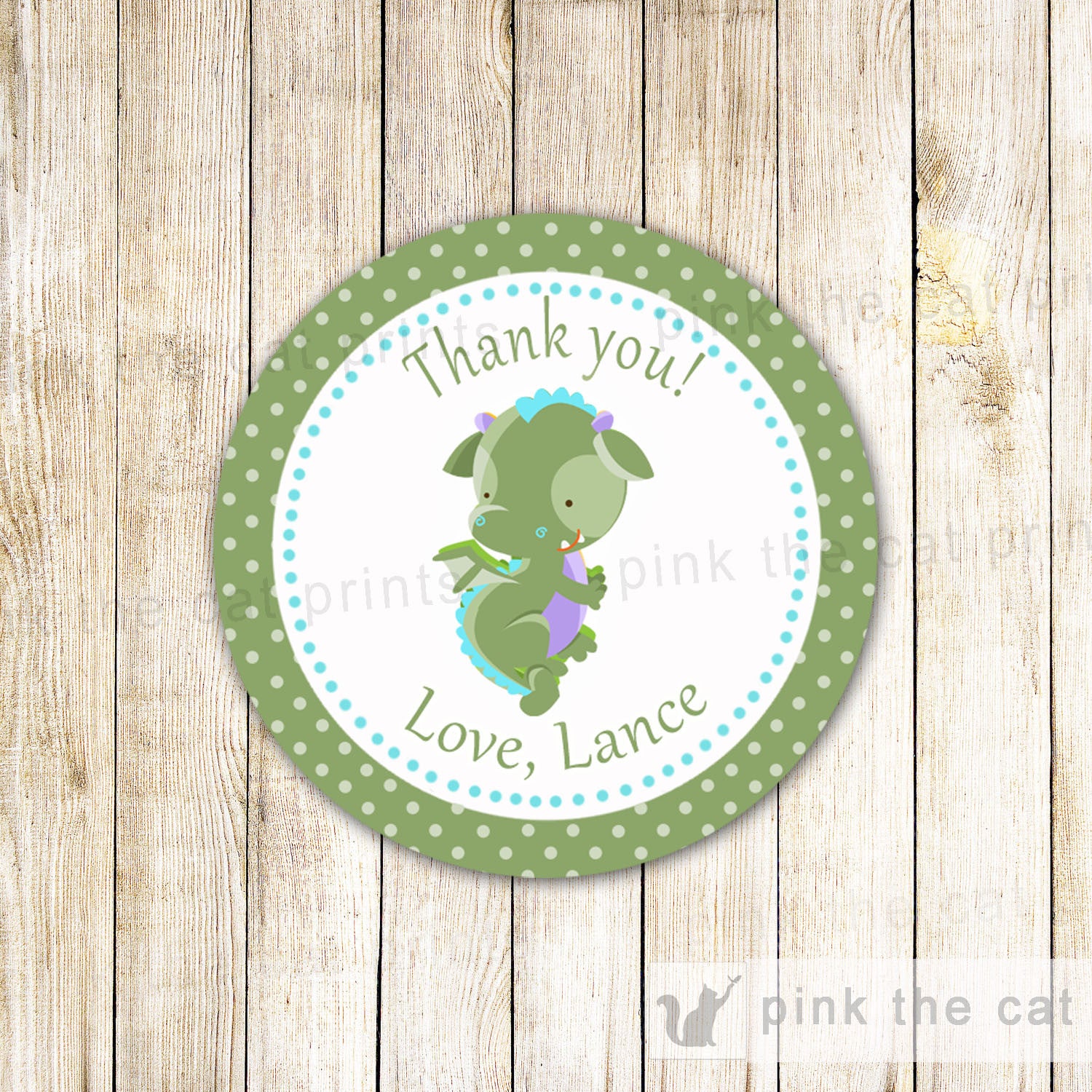 Green Turquoise Dragon Sticker Gift Favor Tag Label Baby Shower Birthday