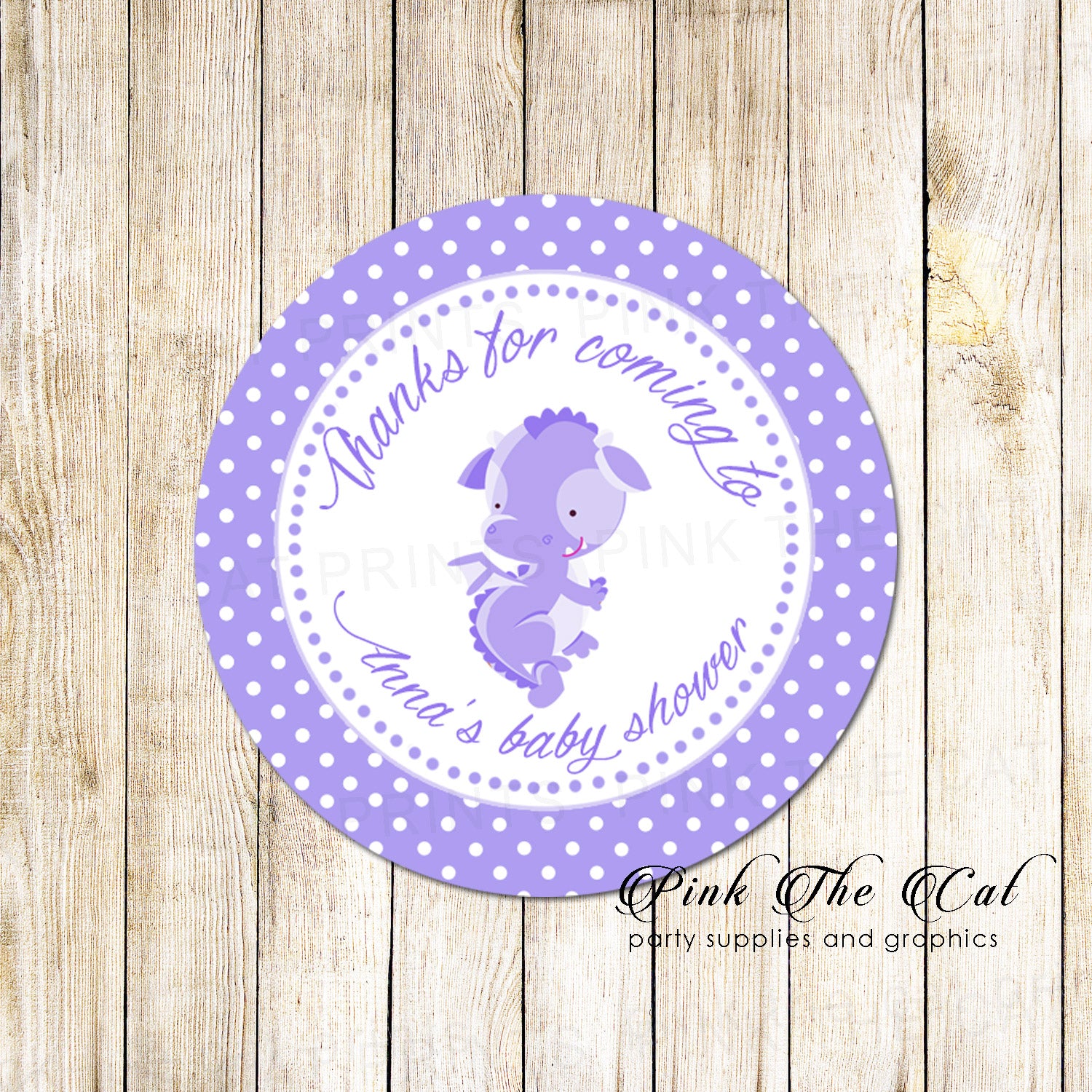 40 Dragon Favor Stickers Labels Birthday Baby Shower Lavender