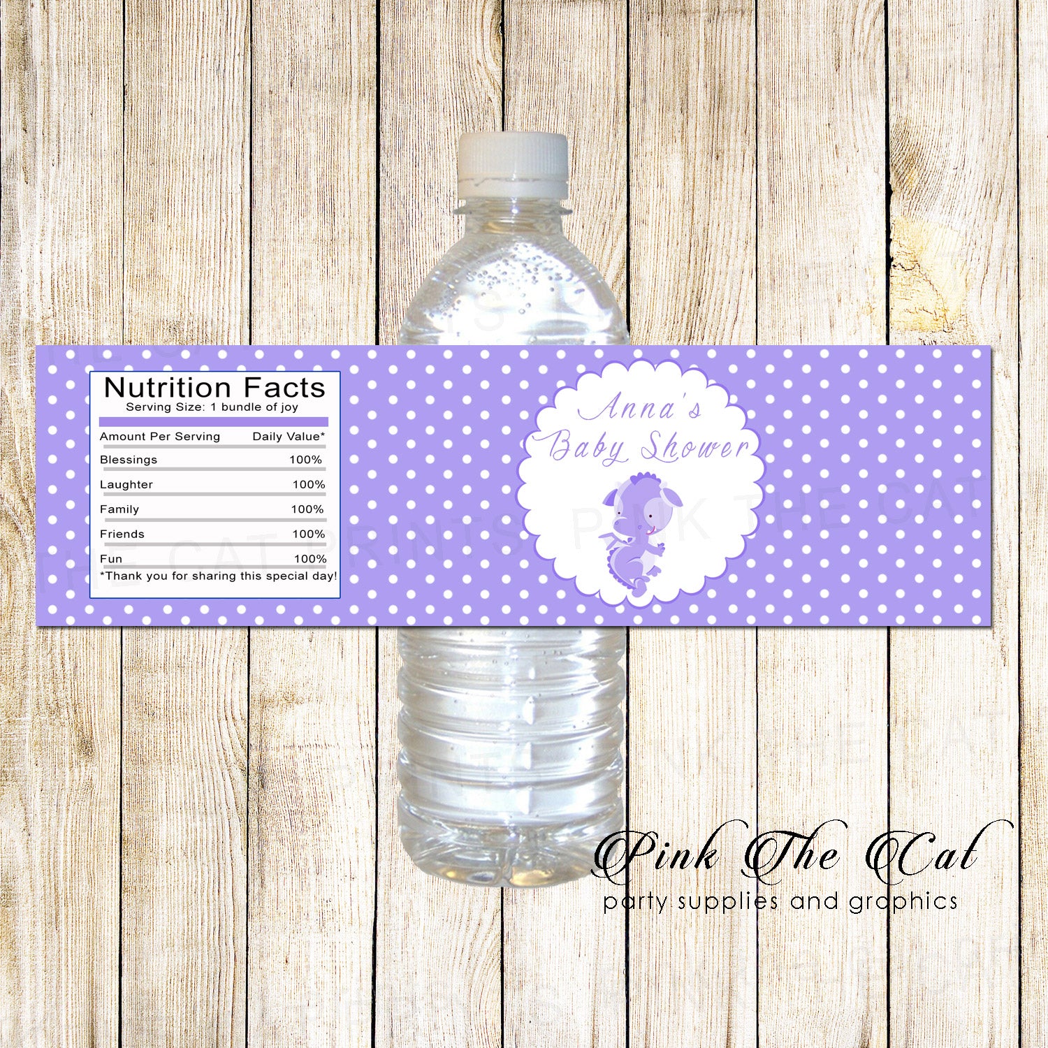 30 Bottle Labels Stickers Dragon Lavender Birthday Baby Shower