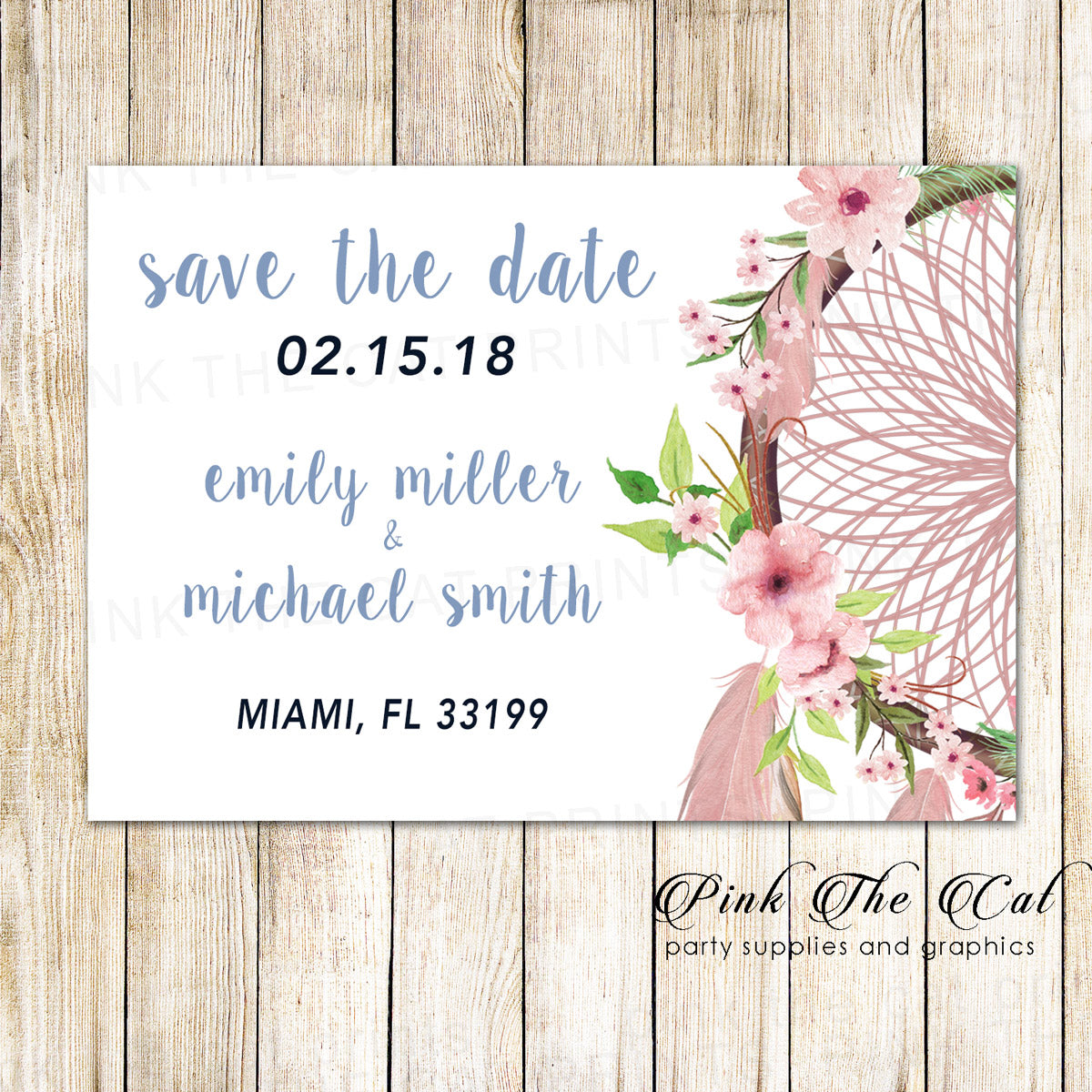 Dreamcatcher Tribal Save The Date Cards Blush Pink Printable