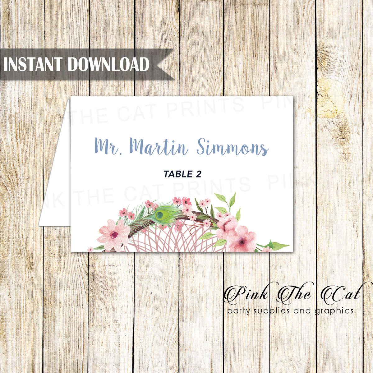 Dreamcatcher Tribal Seat Escort Blank Card Wedding Printable