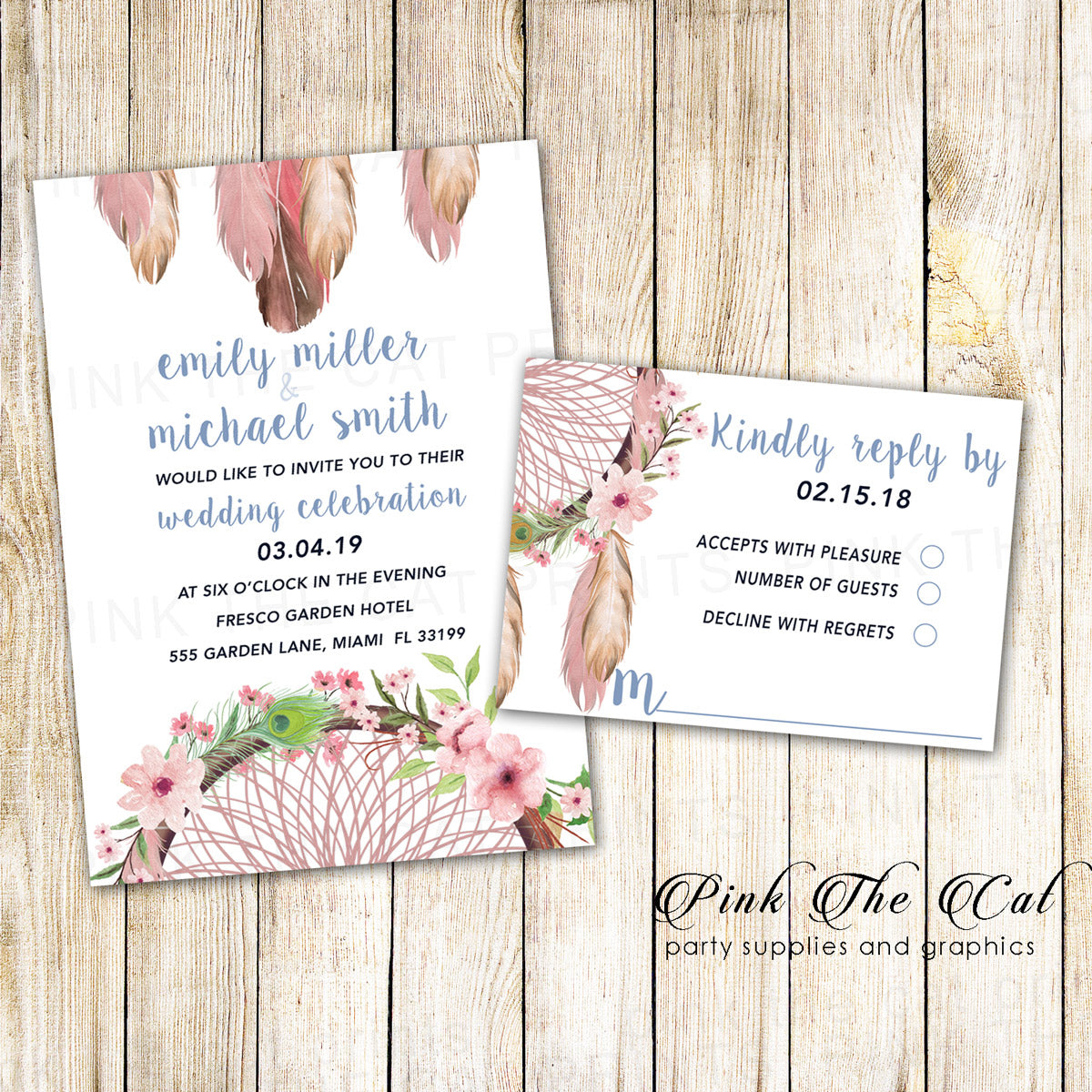 Dreamcatcher Wedding Invitations & RSVP Cards Printable