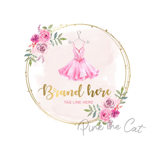 GIrl dress logo floral boutique watercolor pink and gold – Pink the Cat
