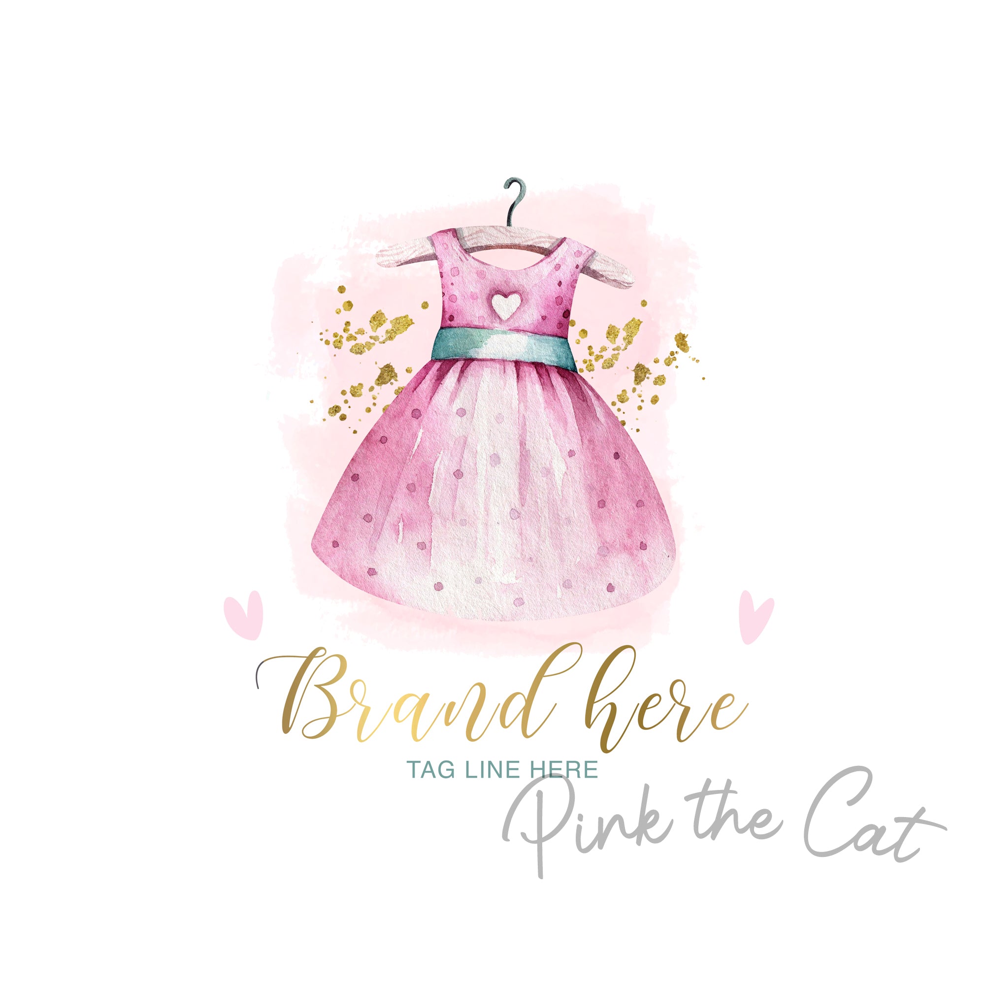 Girl dress watercolor pink and gold boutique