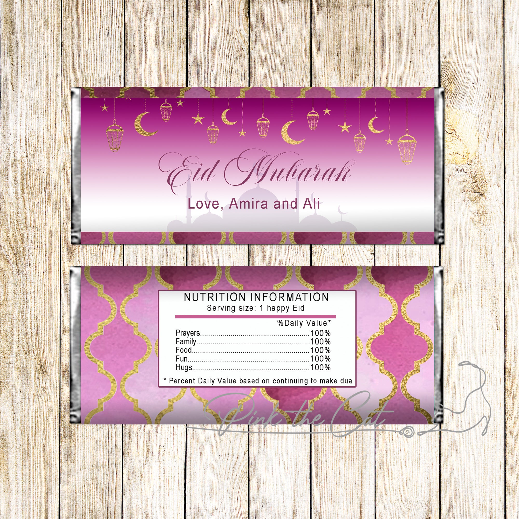 Eid mubarak gold pink candy bar