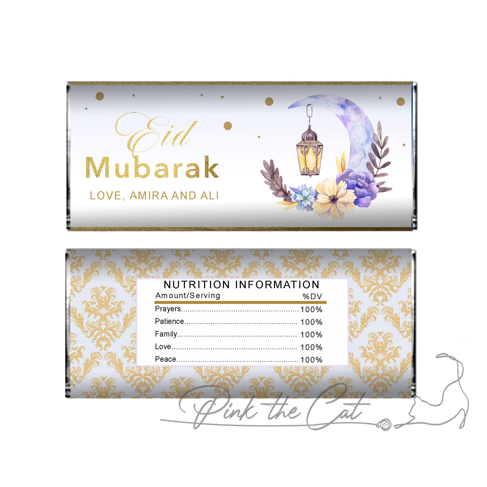 Eid mubarak pink gold gold purple watercolor candy label printable ...