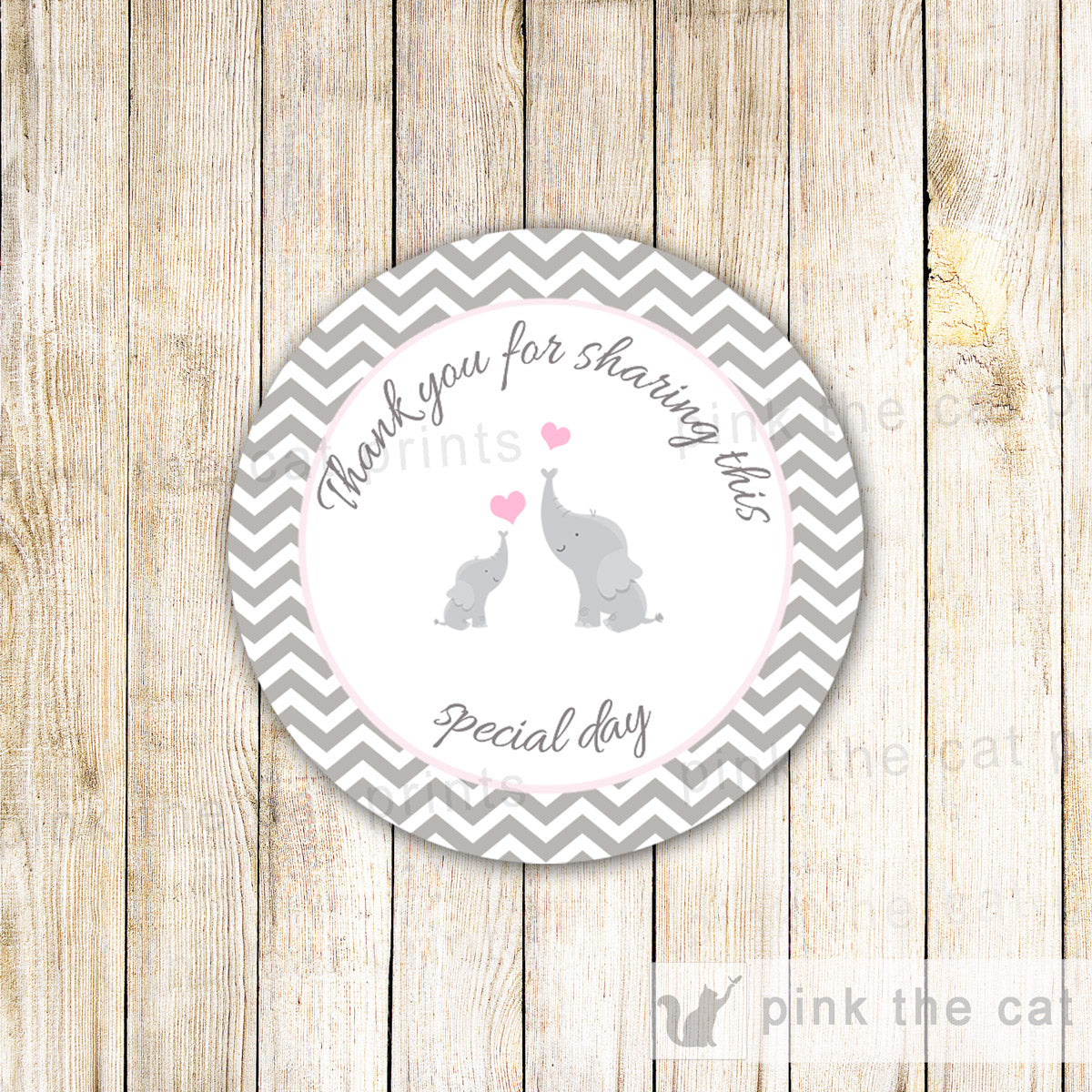 40 Stickers Favor Label Elephant Baby Shower Pink
