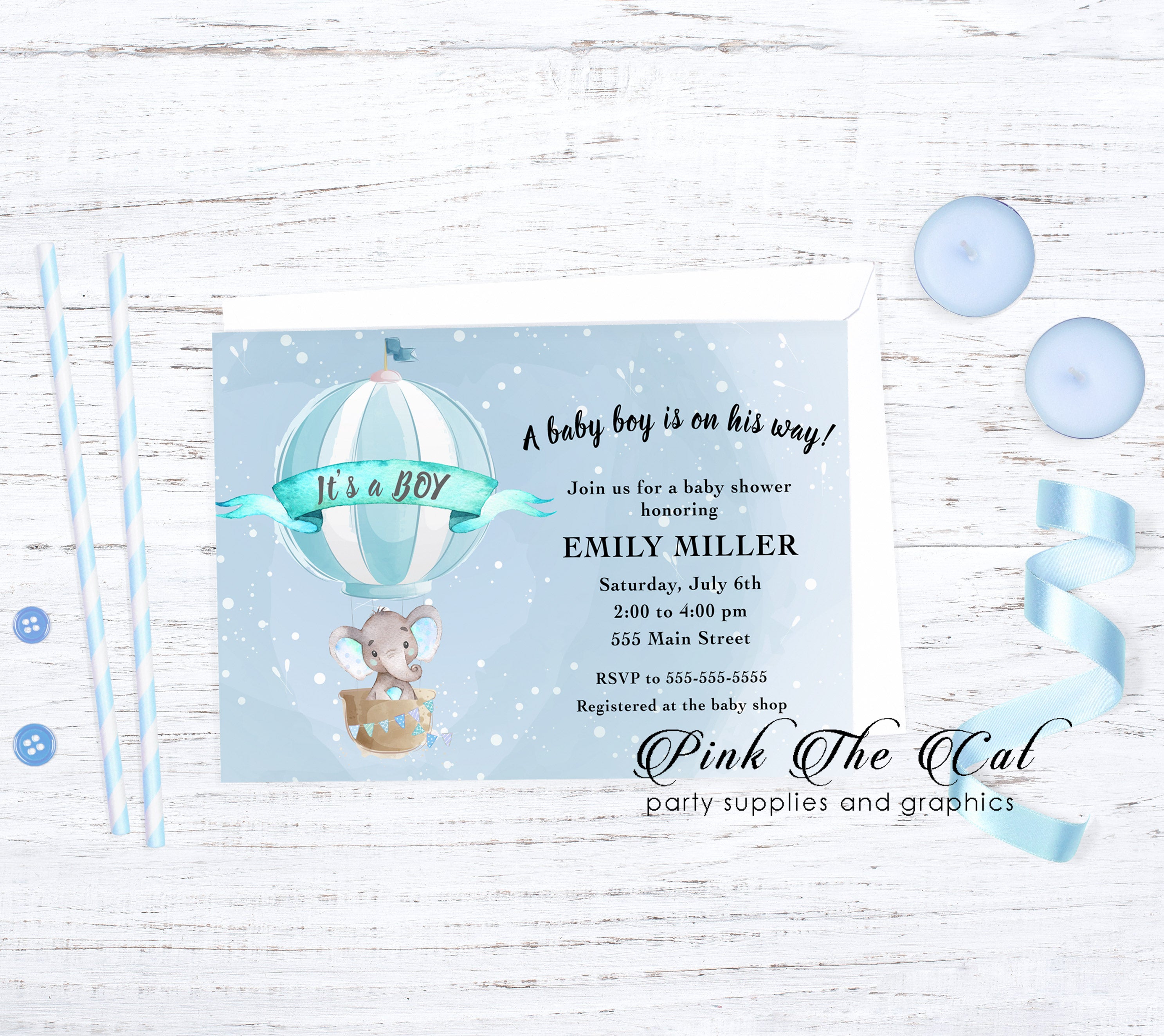 30 elephant hot air balloon invitations with envelopes