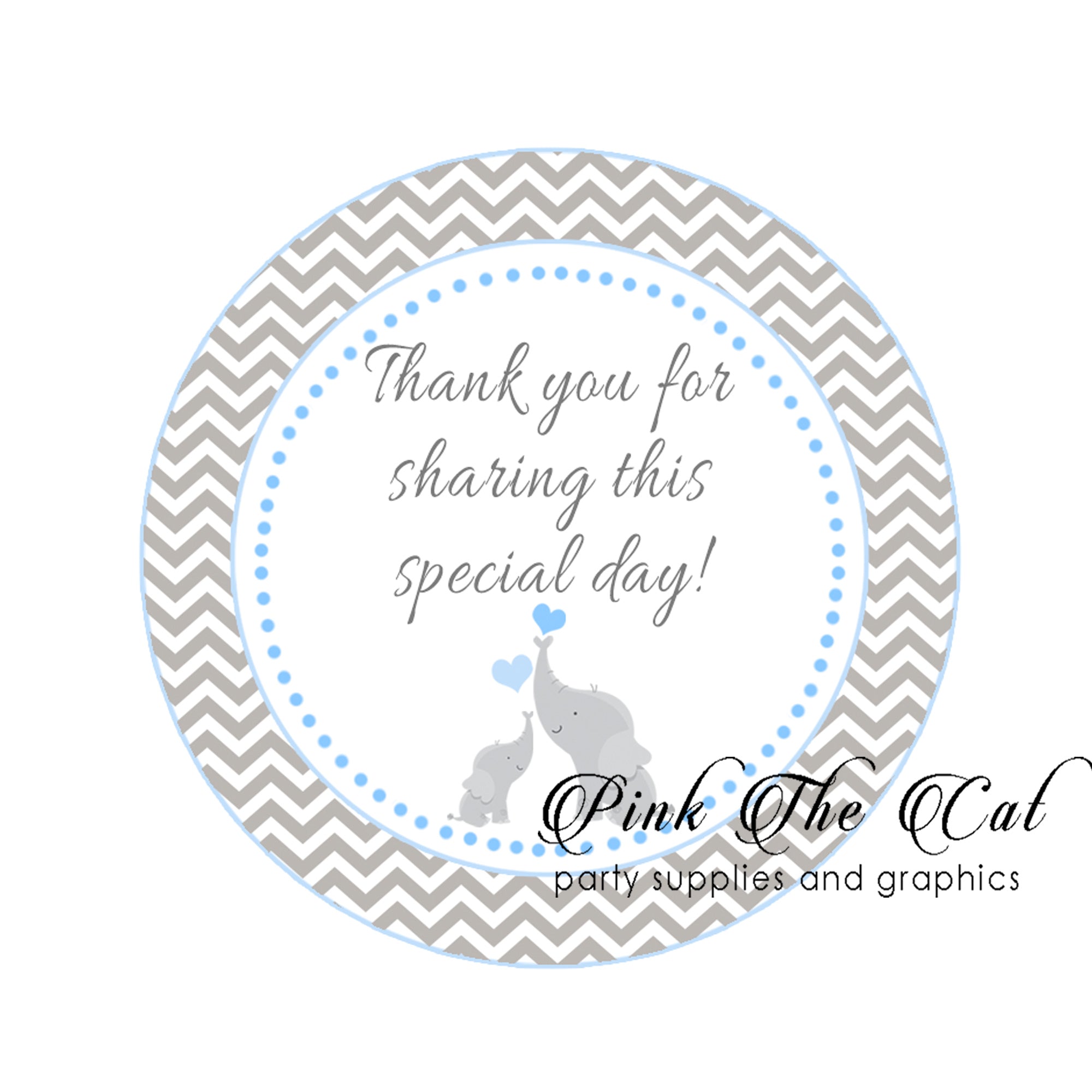 Elephant stickers blue baby shower favors personalized printable