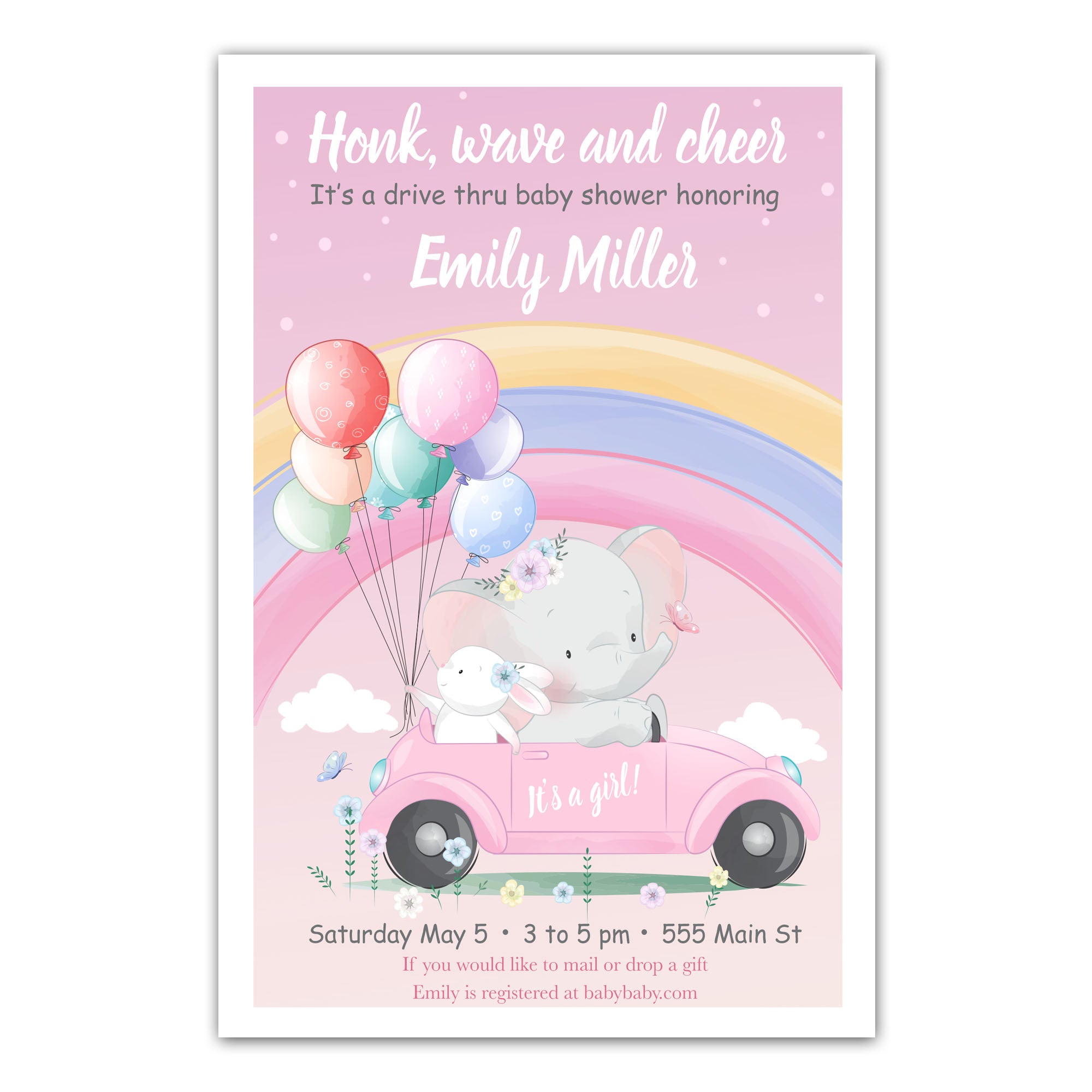 Drive by elephant bunny invitation