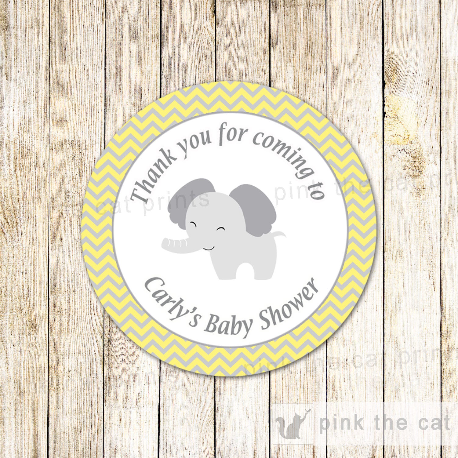 Elephant Sticker Gift Favor Tag Thank You Label Baby Shower Birthday Yellow
