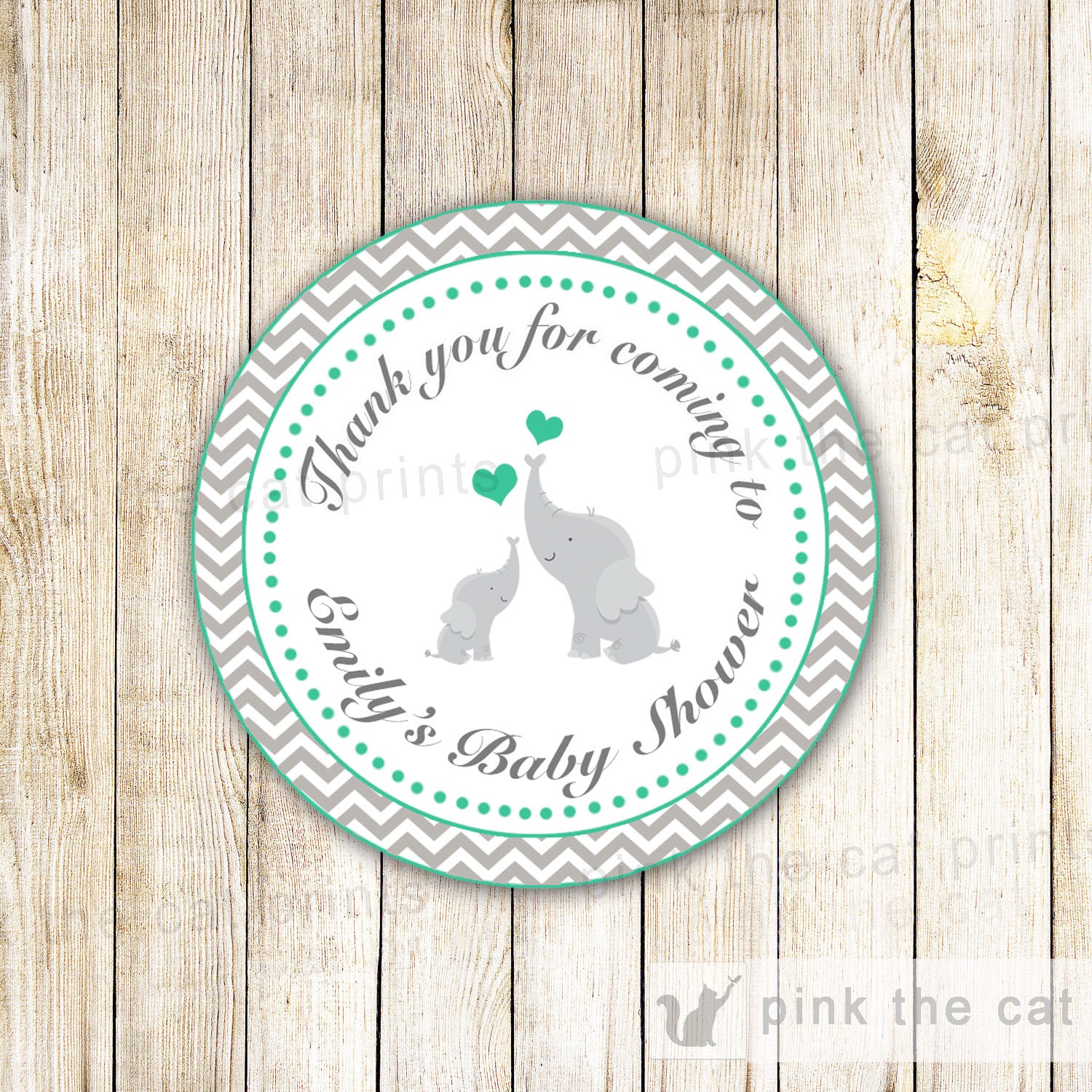 Elephant Sticker Gift Favor Tag Thank You Label Baby Shower Birthday Green