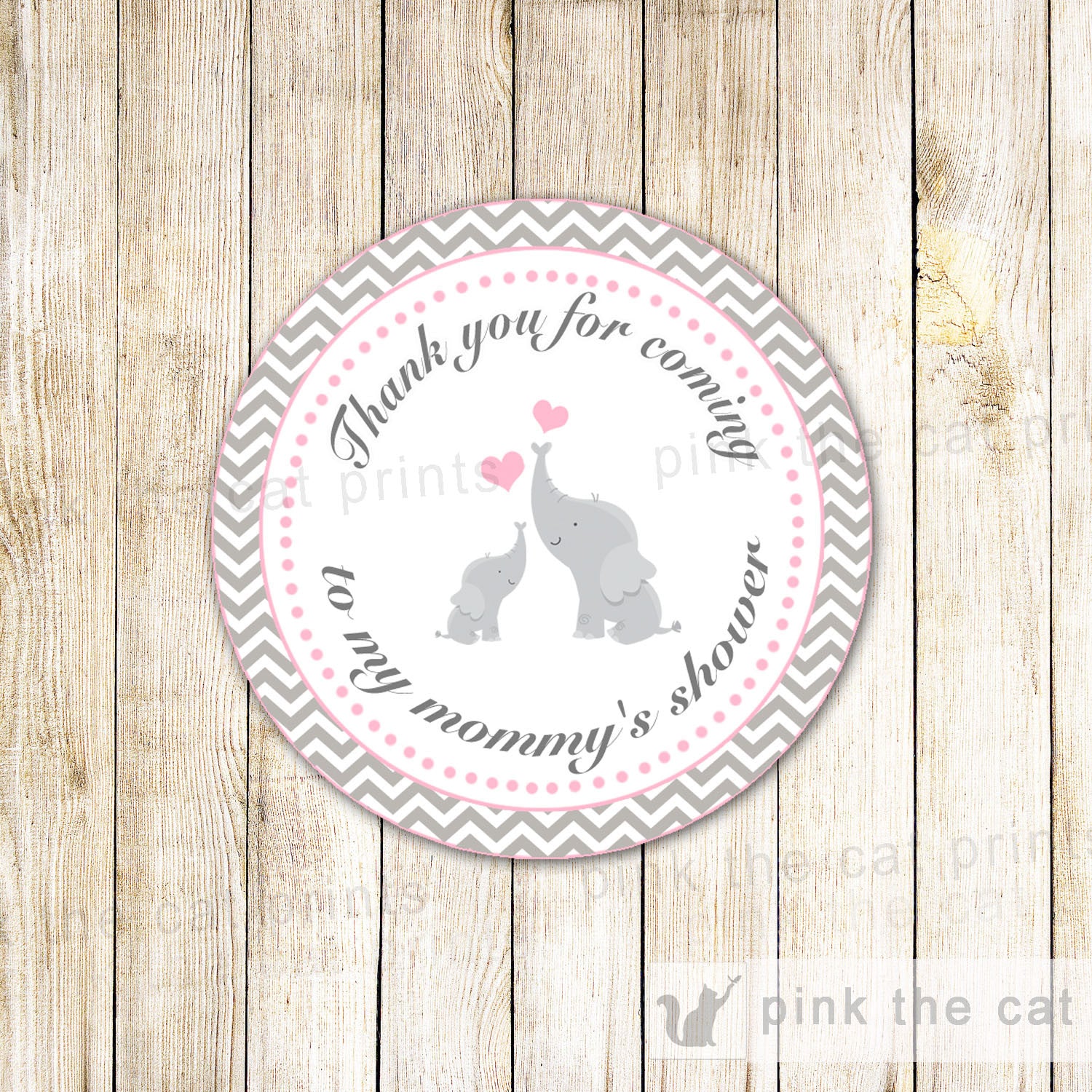 Elephant Sticker Gift Favor Tag Thank You Label Baby Girl Shower Pink