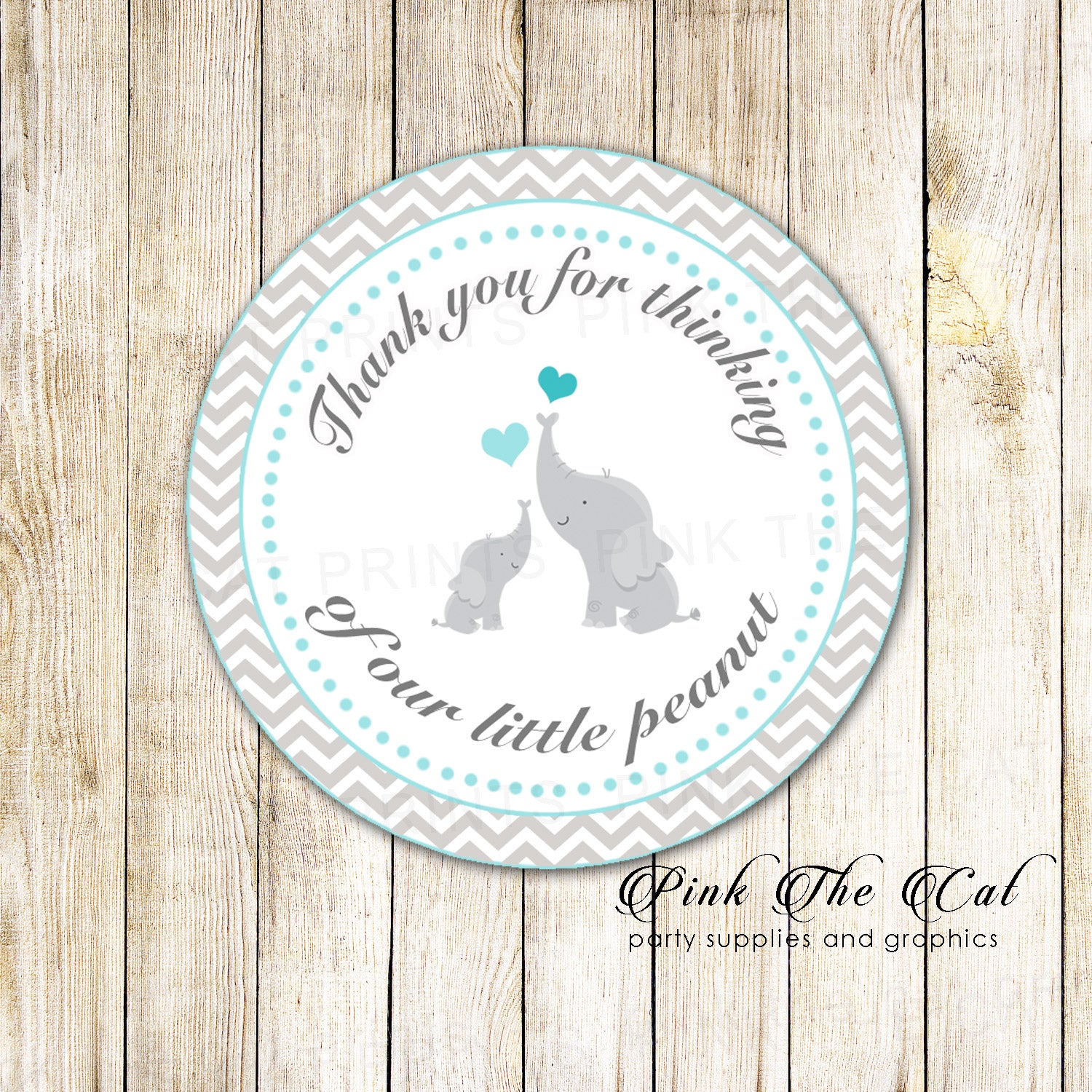 40 stickers elephant favor label baby shower teal silver