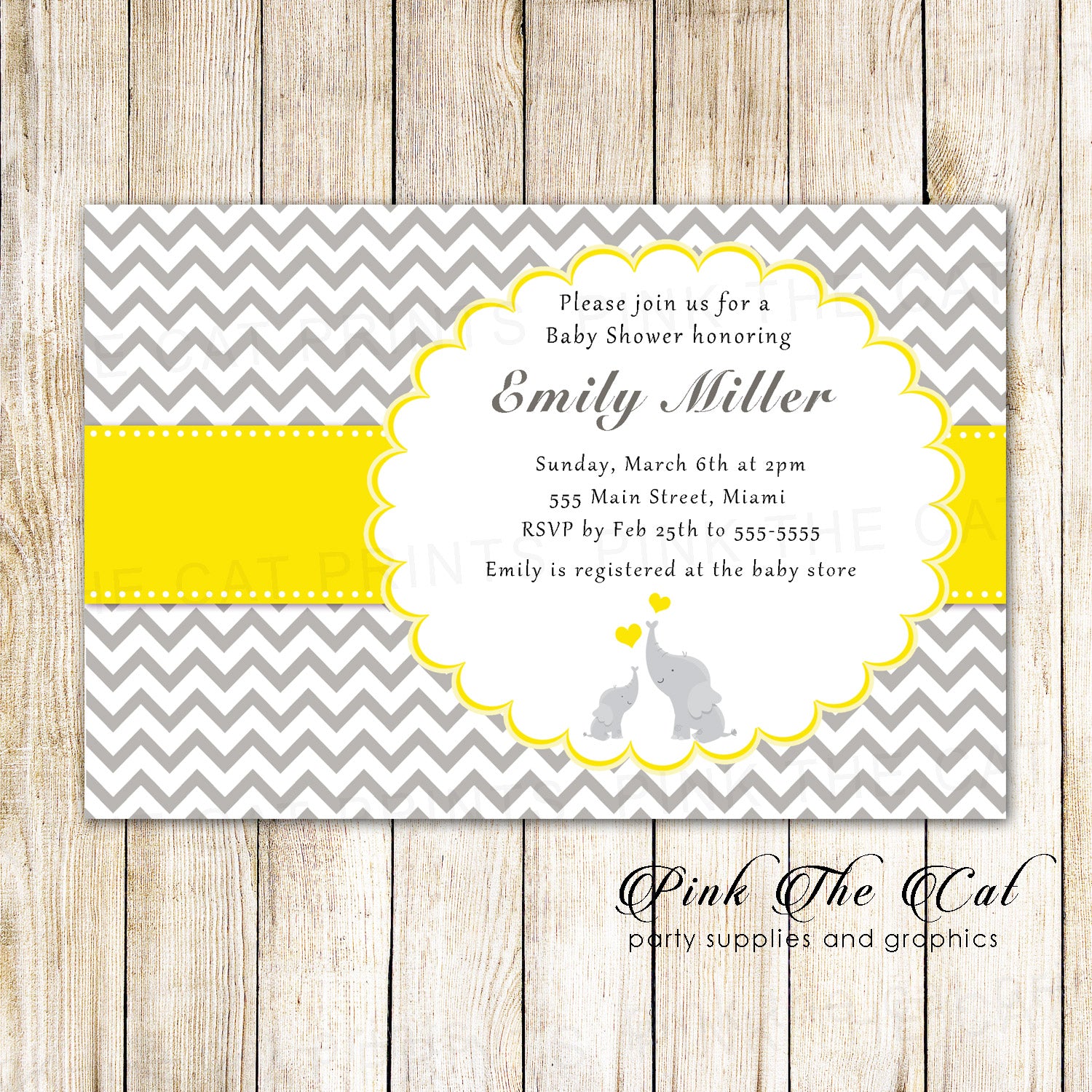 30 Elephant Invitations Baby Shower Silver Yellow 