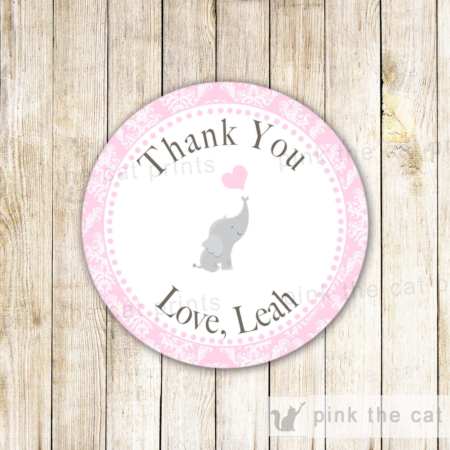 Elephant Sticker Gift Favor Tag Label Birthday Baby Shower Pink