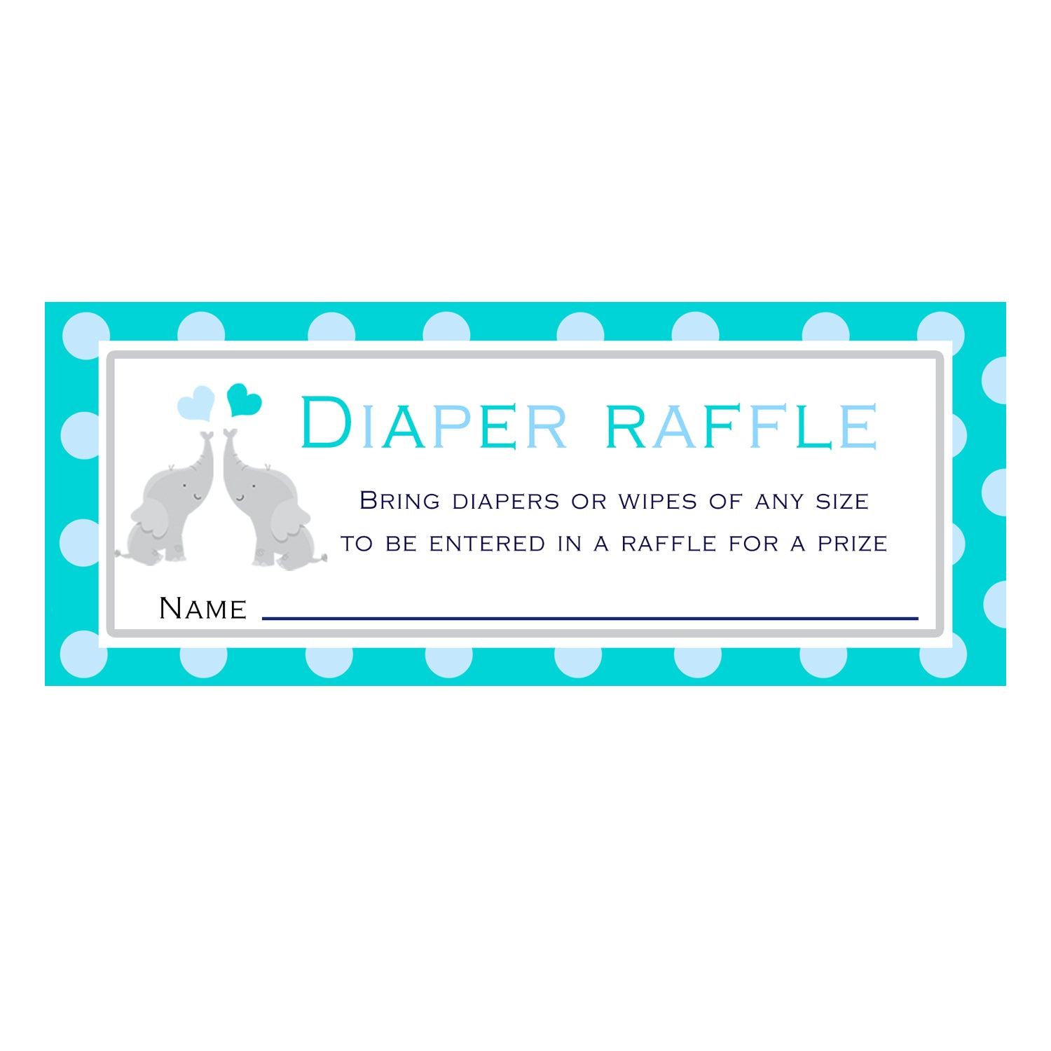 Diaper Raffle Cards Twins Elephant Baby Shower Teal Printable