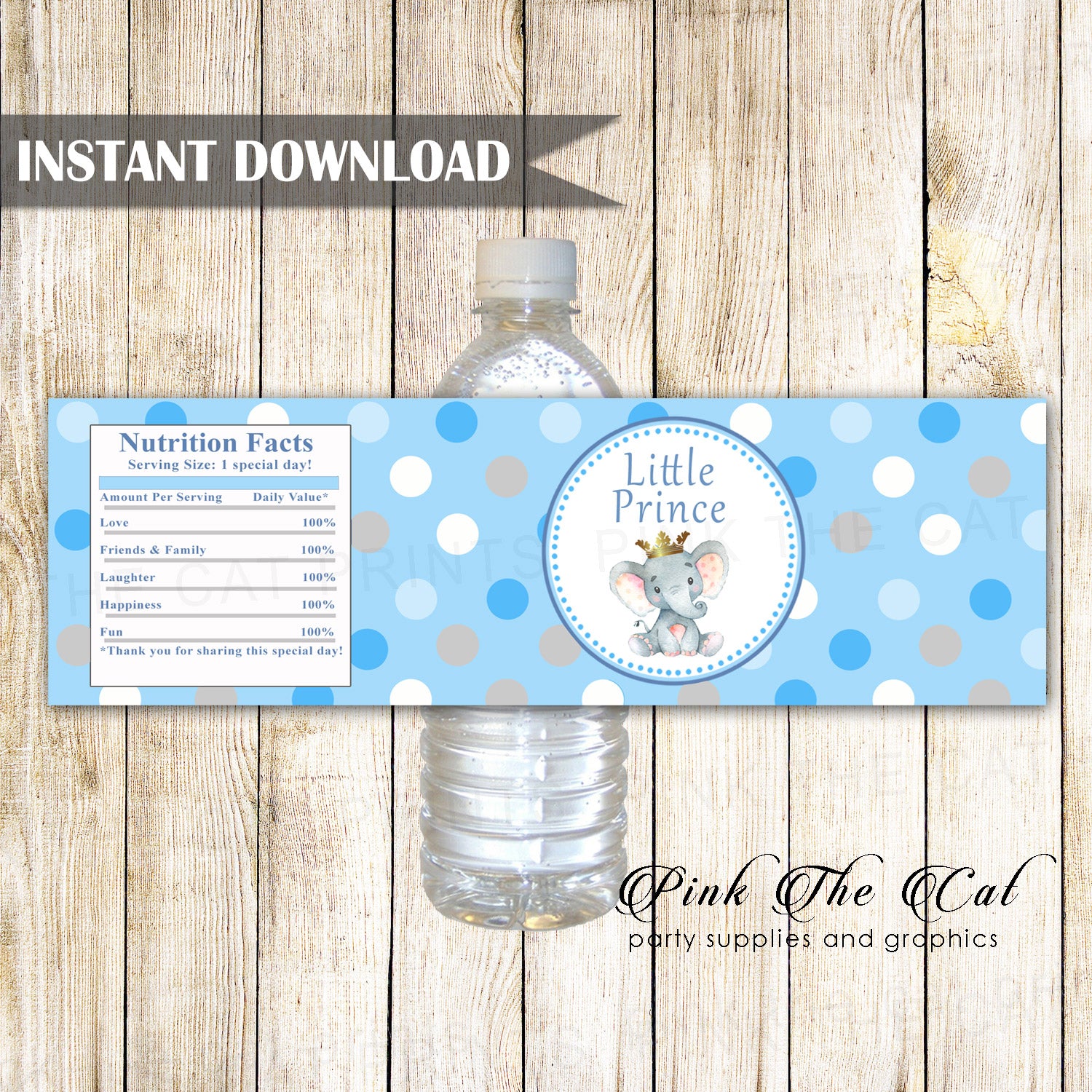 Prince Elephant Bottle Label Baby Boy Shower Birthday Printable