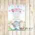 Elephant invitations watercolor painted girl birthday party printable