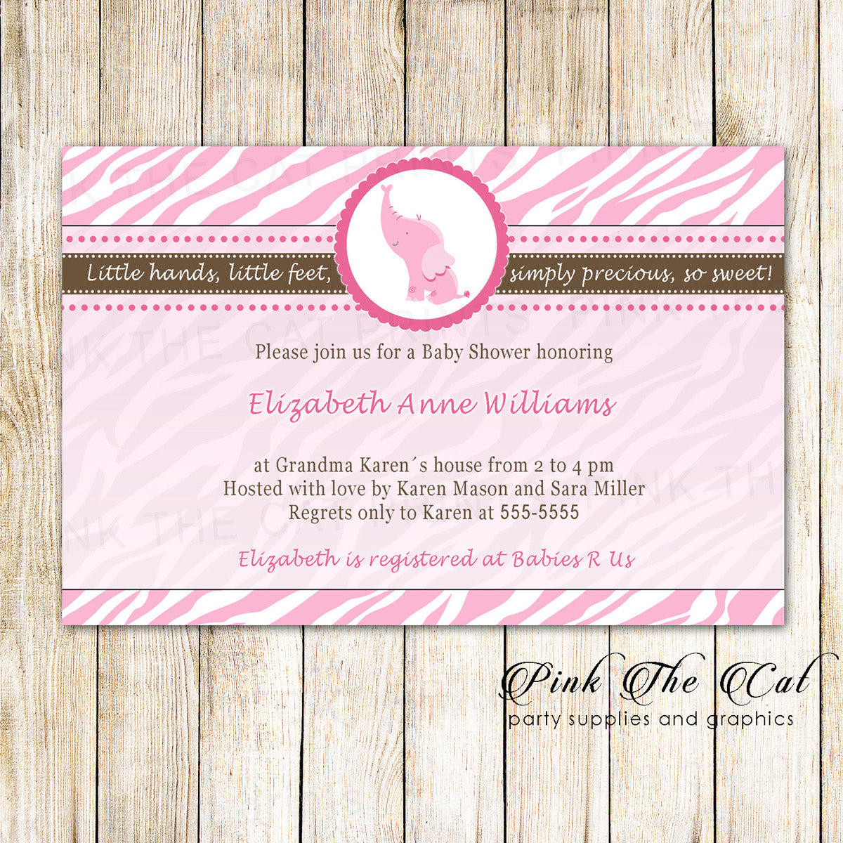30 Invitations Jungle Elephant Birthday Baby Shower Pink