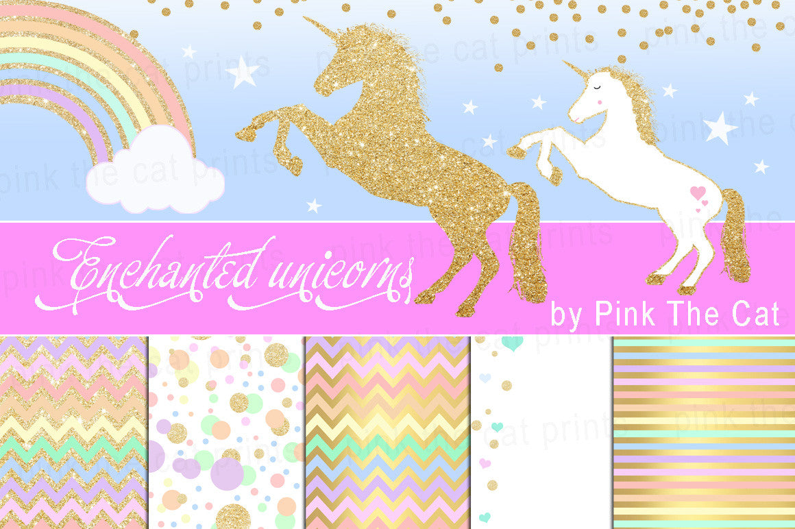 Unicorn Clipart & Background Papers Glitter Gold Confetti