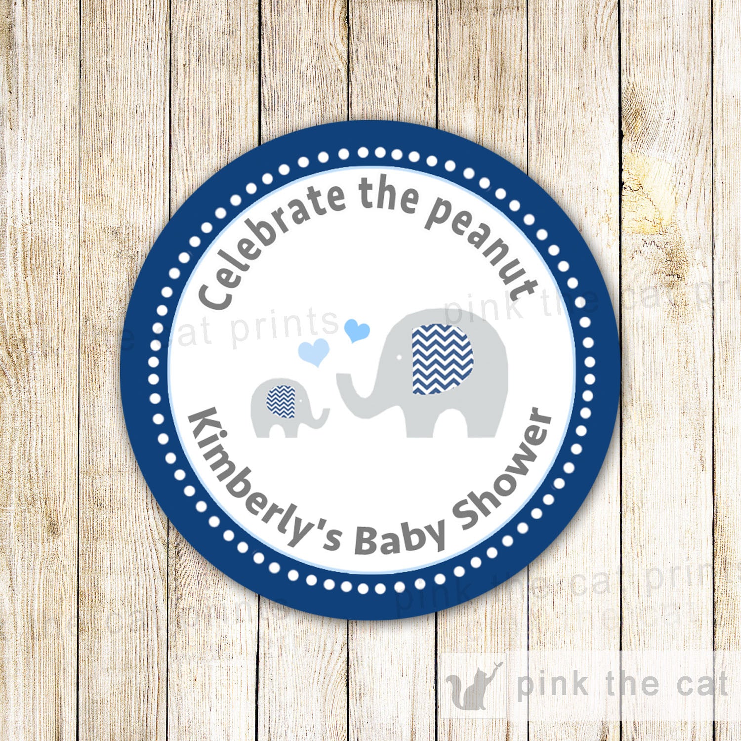 Elephant Sticker Gift Favor Tag Thank You Label Baby Boy Shower Navy Blue