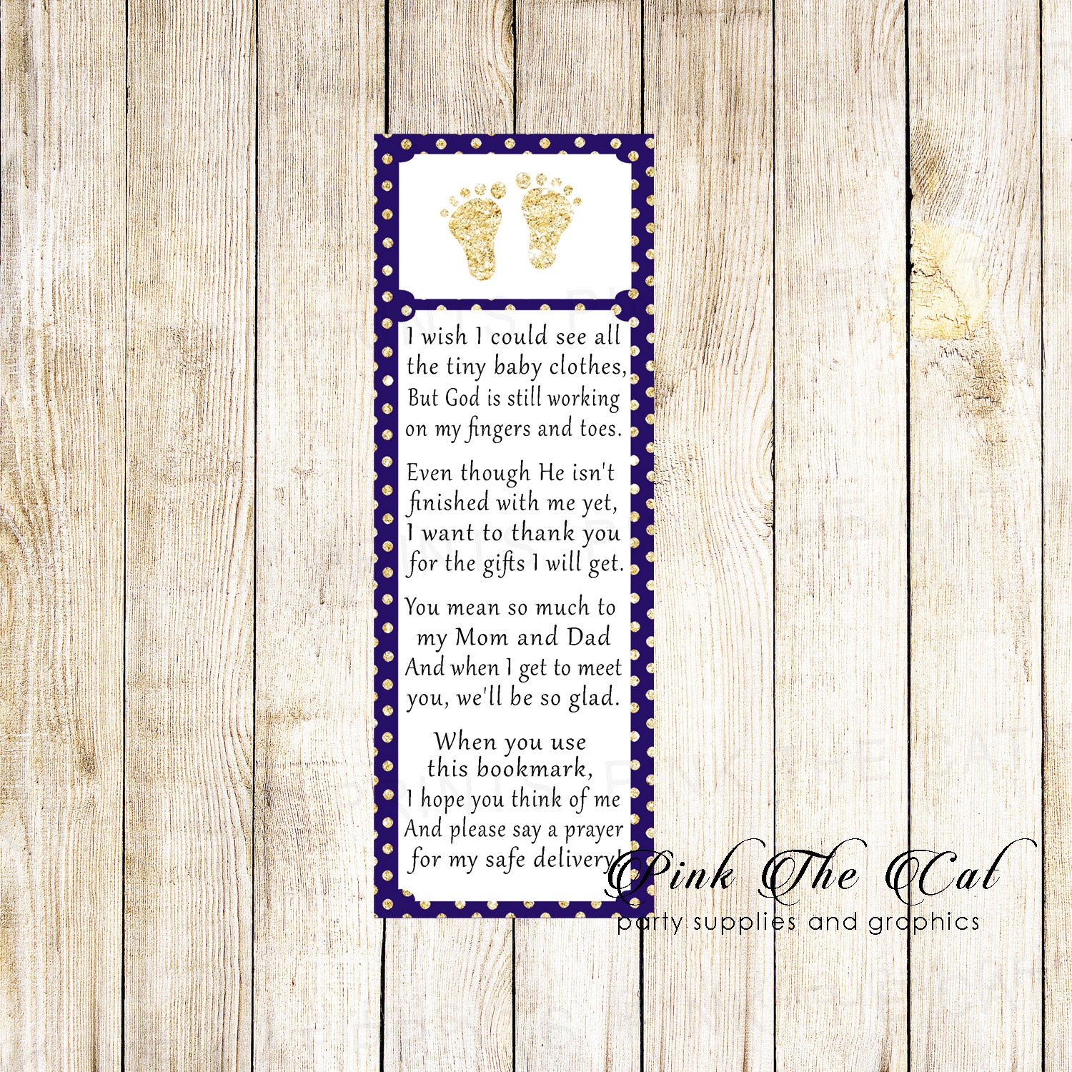 Bookmarks Baby Shower Favors Footprints Navy Blue Gold
