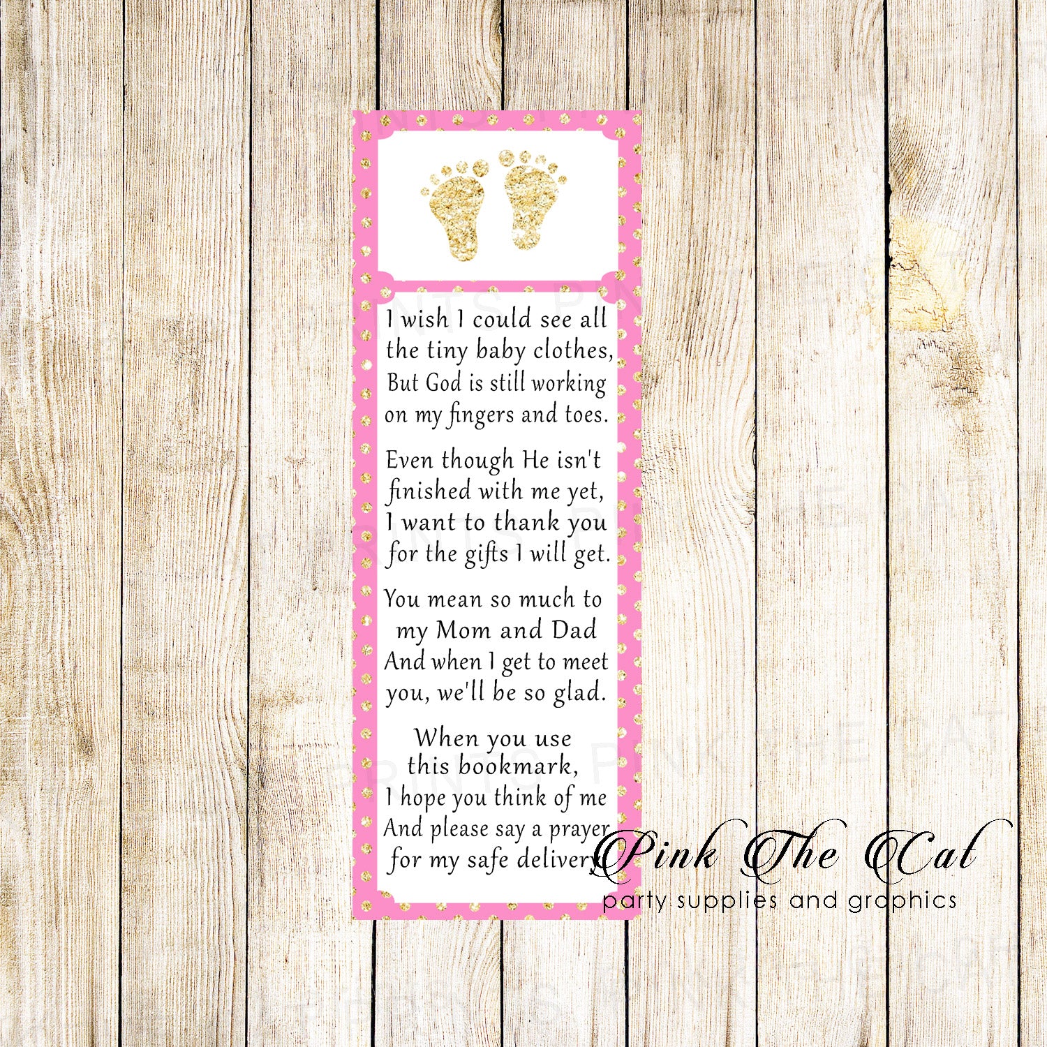 50 Bookmarks Baby Shower Favors Footprints Pink Gold
