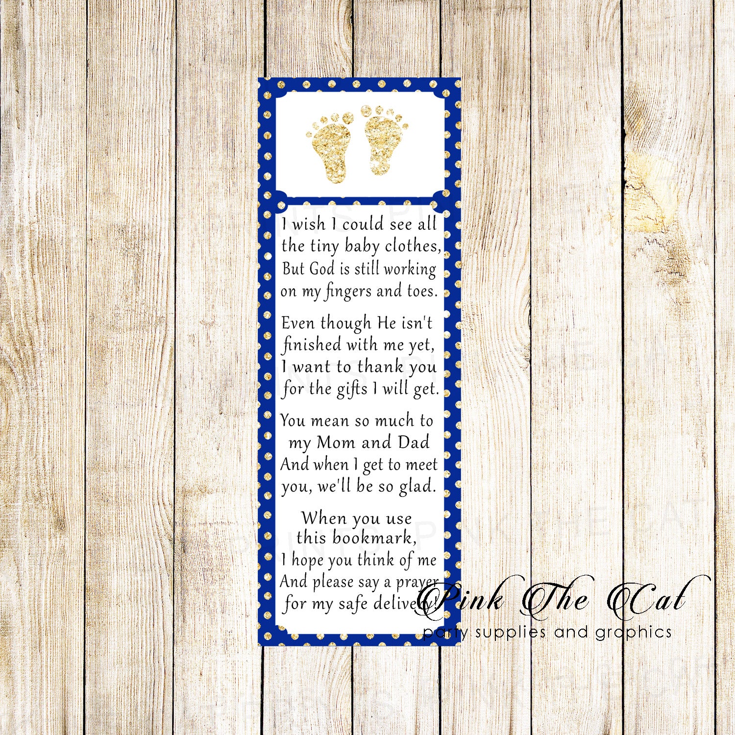 50 Bookmarks Baby Shower Favors Footprints Royal Blue Gold