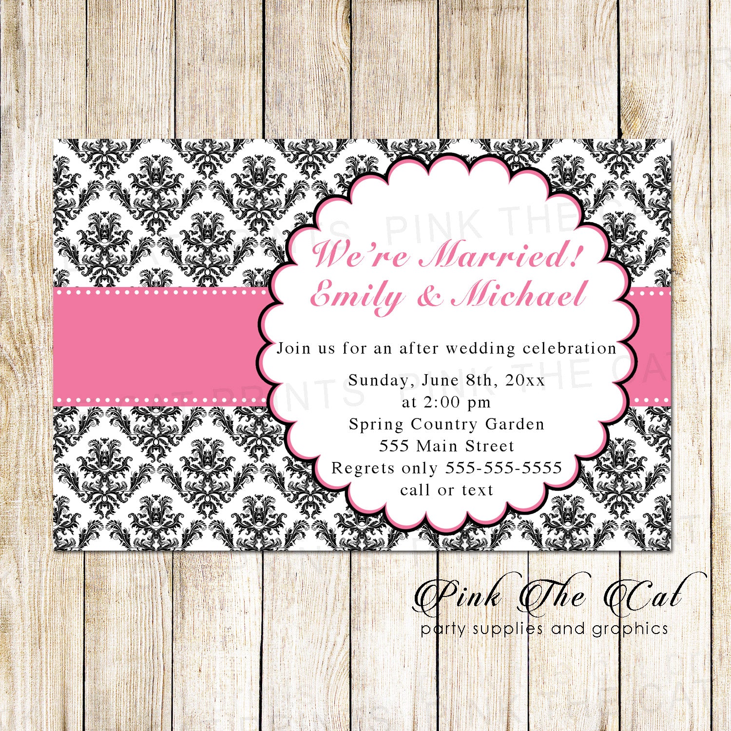 100 after wedding celebration invitations pink black cards personalized