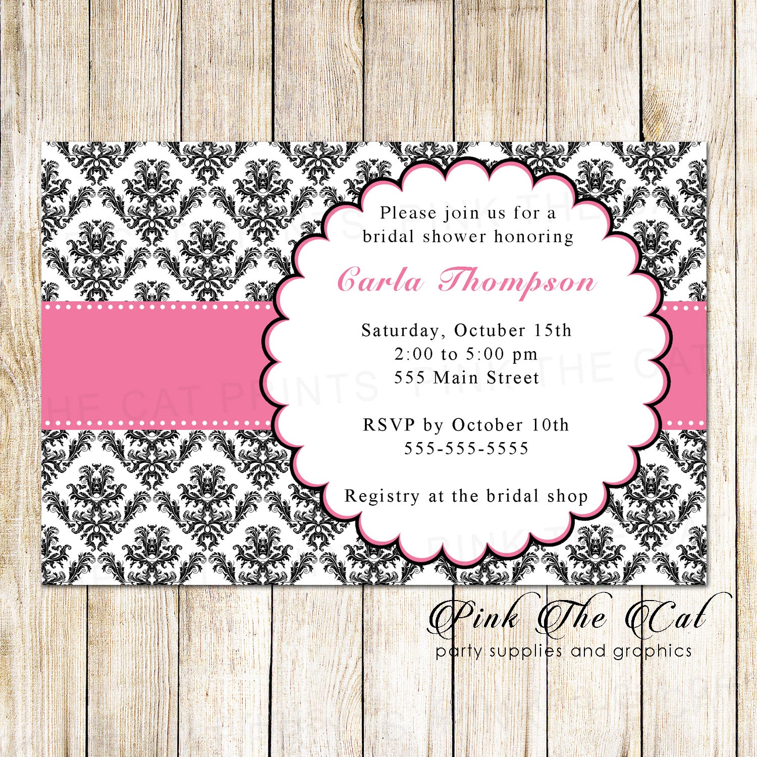 30 Bridal Shower Invitations Pink Black Damask