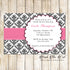Bridal Shower Invitations Pink Black Damask Printable
