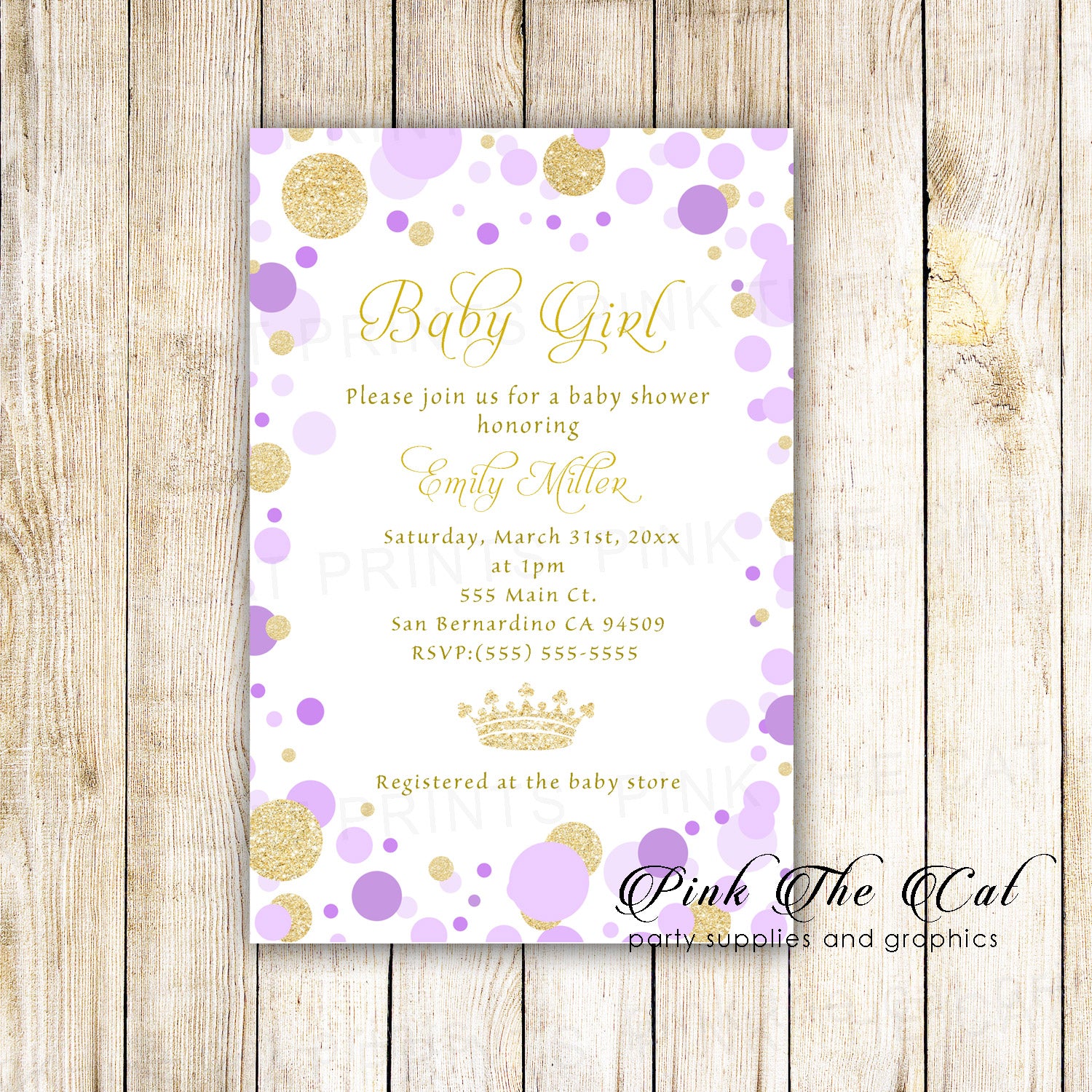 30 Invitations Little Princess Purple Gold Birthday Baby Shower
