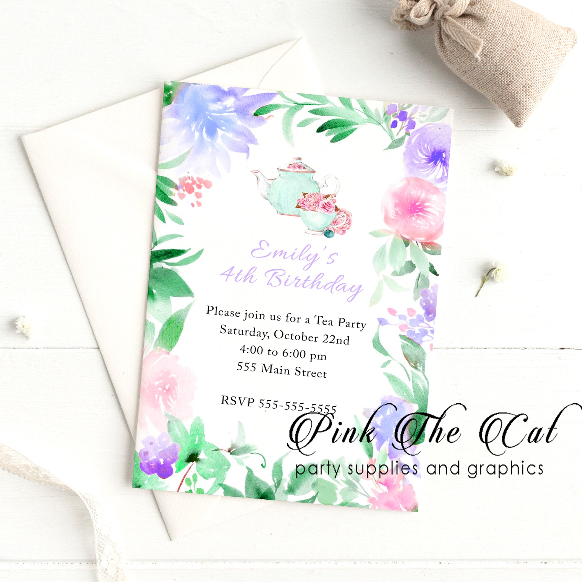 30 Tea party floral invitations birthday baby bridal shower
