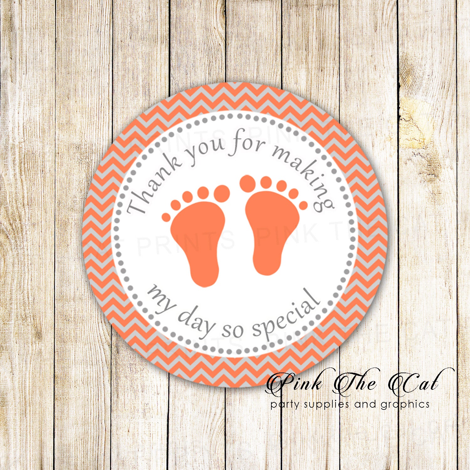Grey Coral Thank You Label Gift Tag Sticker Unisex Baby Shower