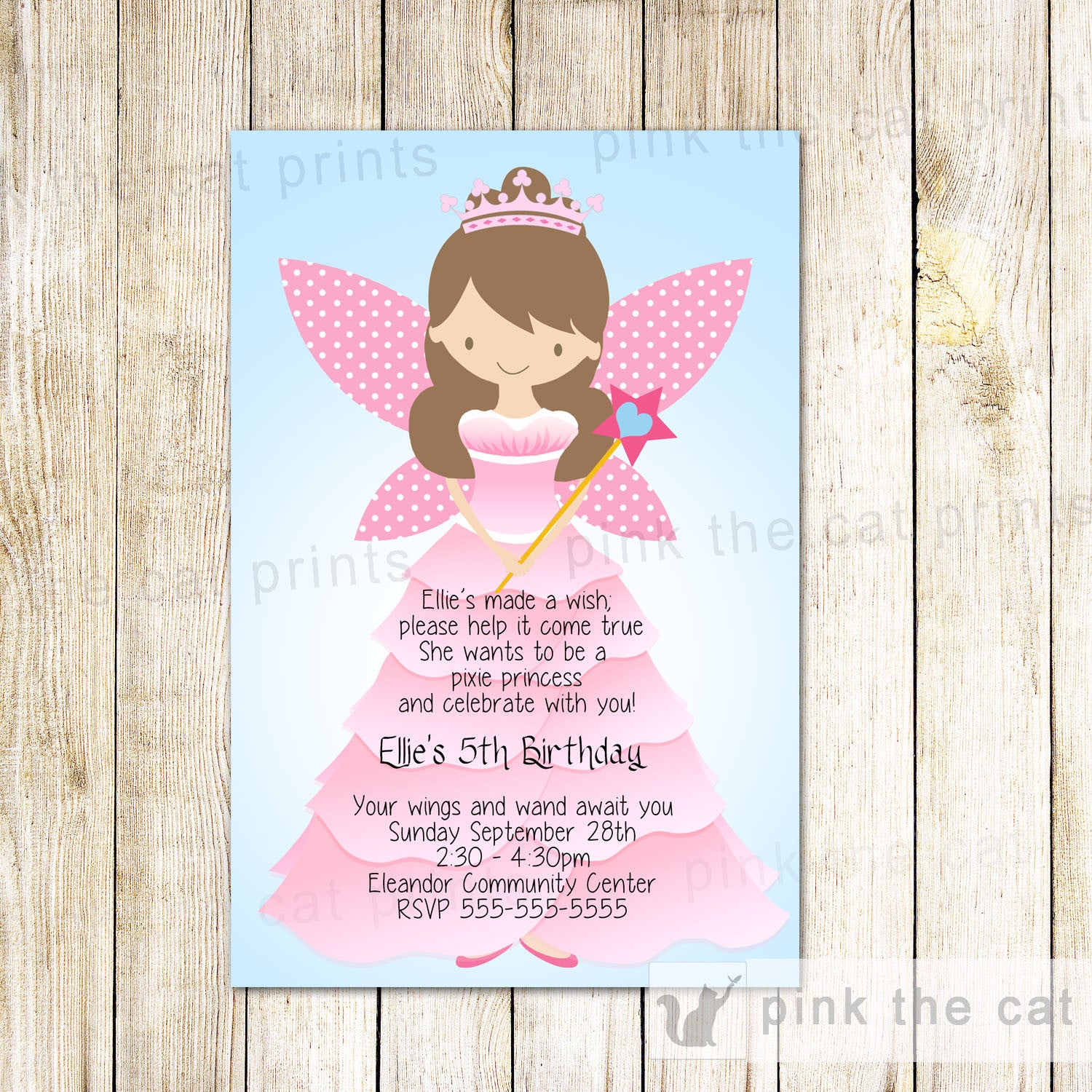 Fairy Invitation Pink Pixie Dress Birthday Baby Girl Shower